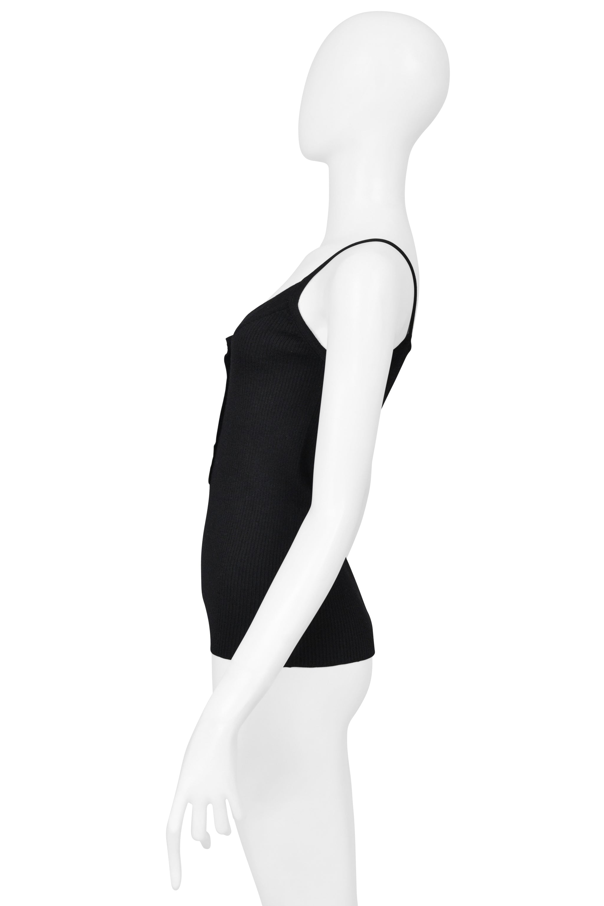 DOLCE & GABBANA BLACK RIBBED KNIT CAMISOLE WITH BUTTONS