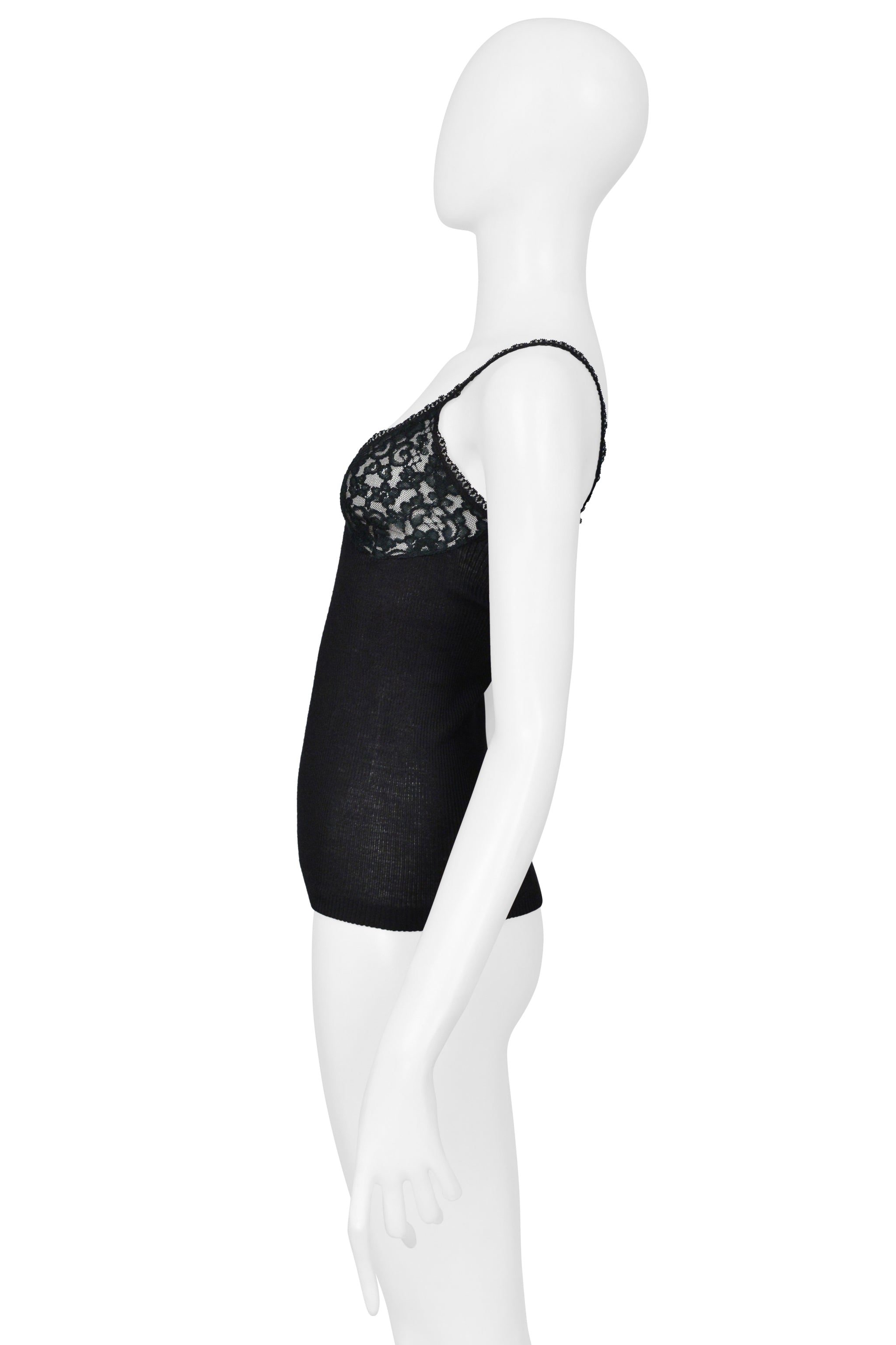 DOLCE & GABBANA BLACK RIBBED KNIT CAMISOLE WITH LACE TOP