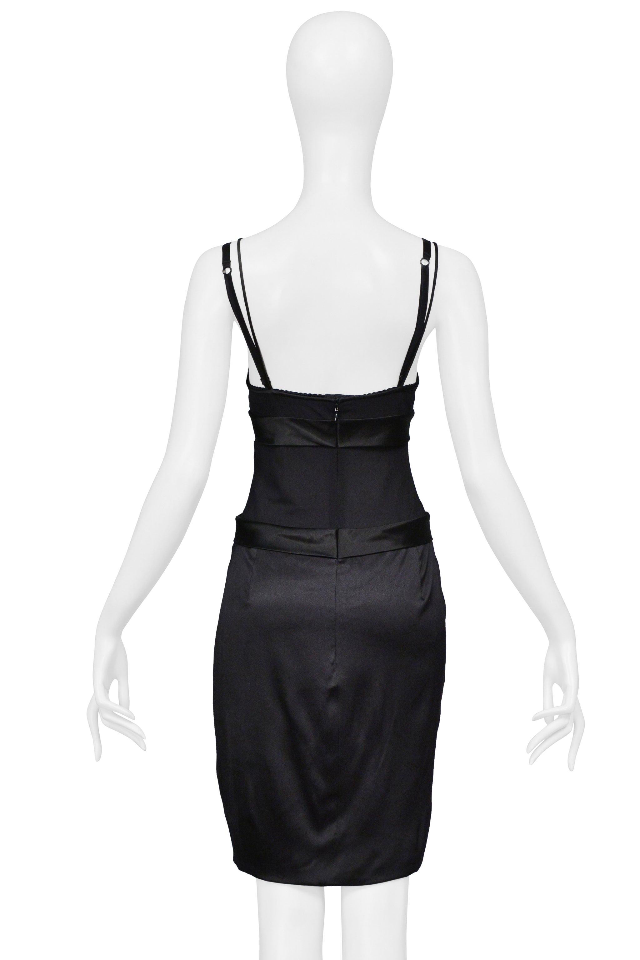 DOLCE & GABBANA BLACK SATIN SLIP DRESS WITH FLOWER