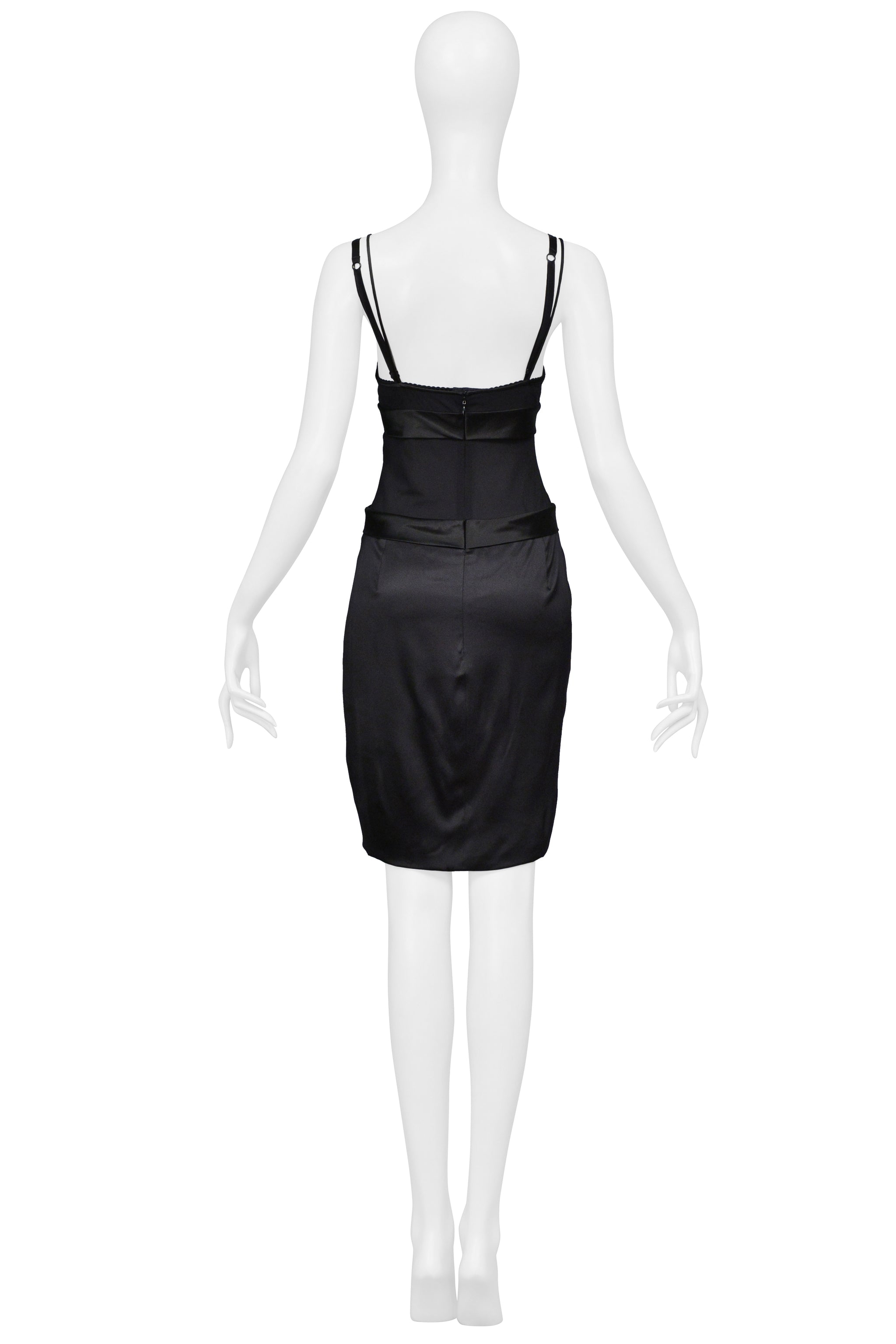 DOLCE & GABBANA BLACK SATIN SLIP DRESS WITH FLOWER