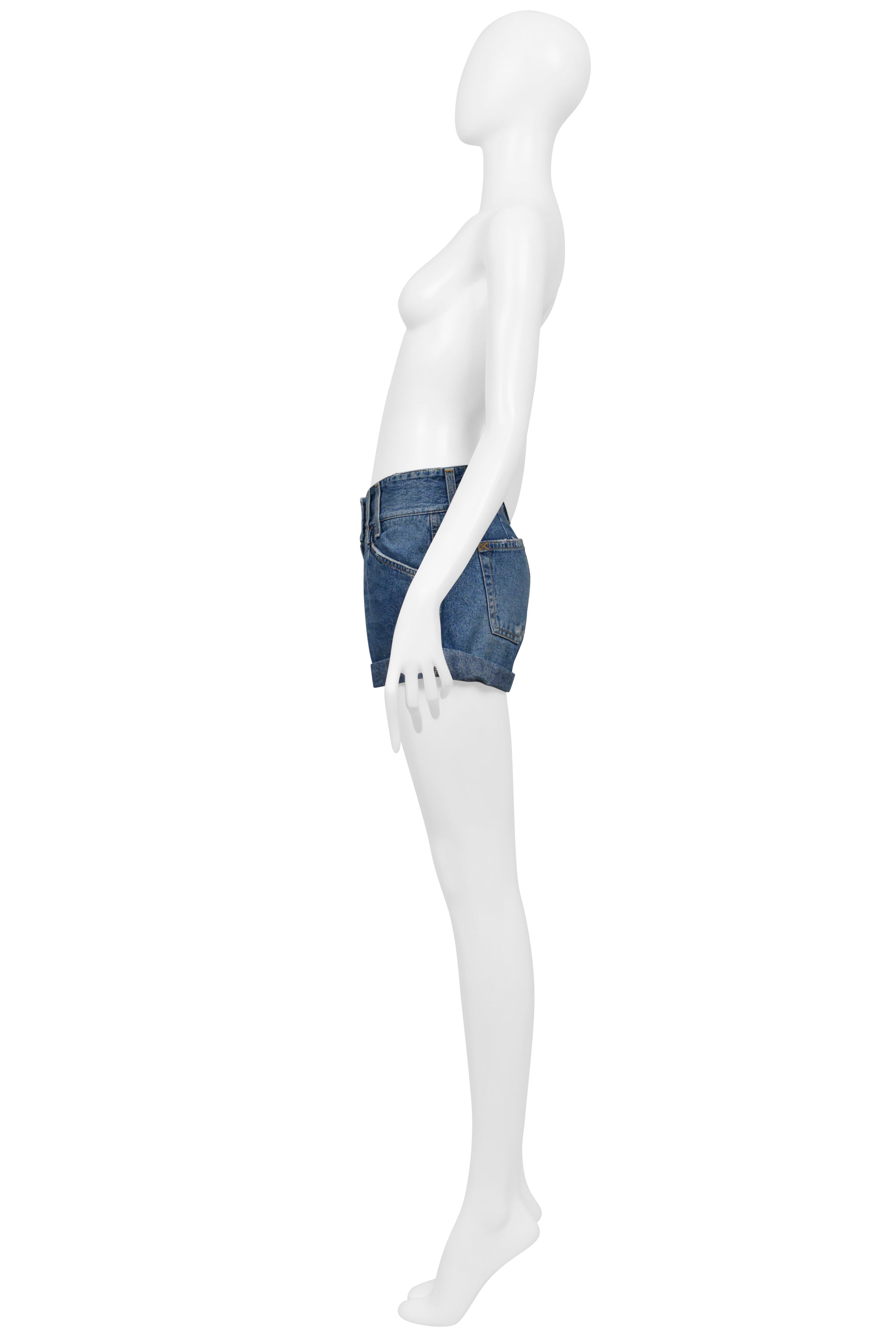 DOLCE & GABBANA BLUE DENIM HIGH-WAISTED SUPER MINI SHORTS WITH CUFFS