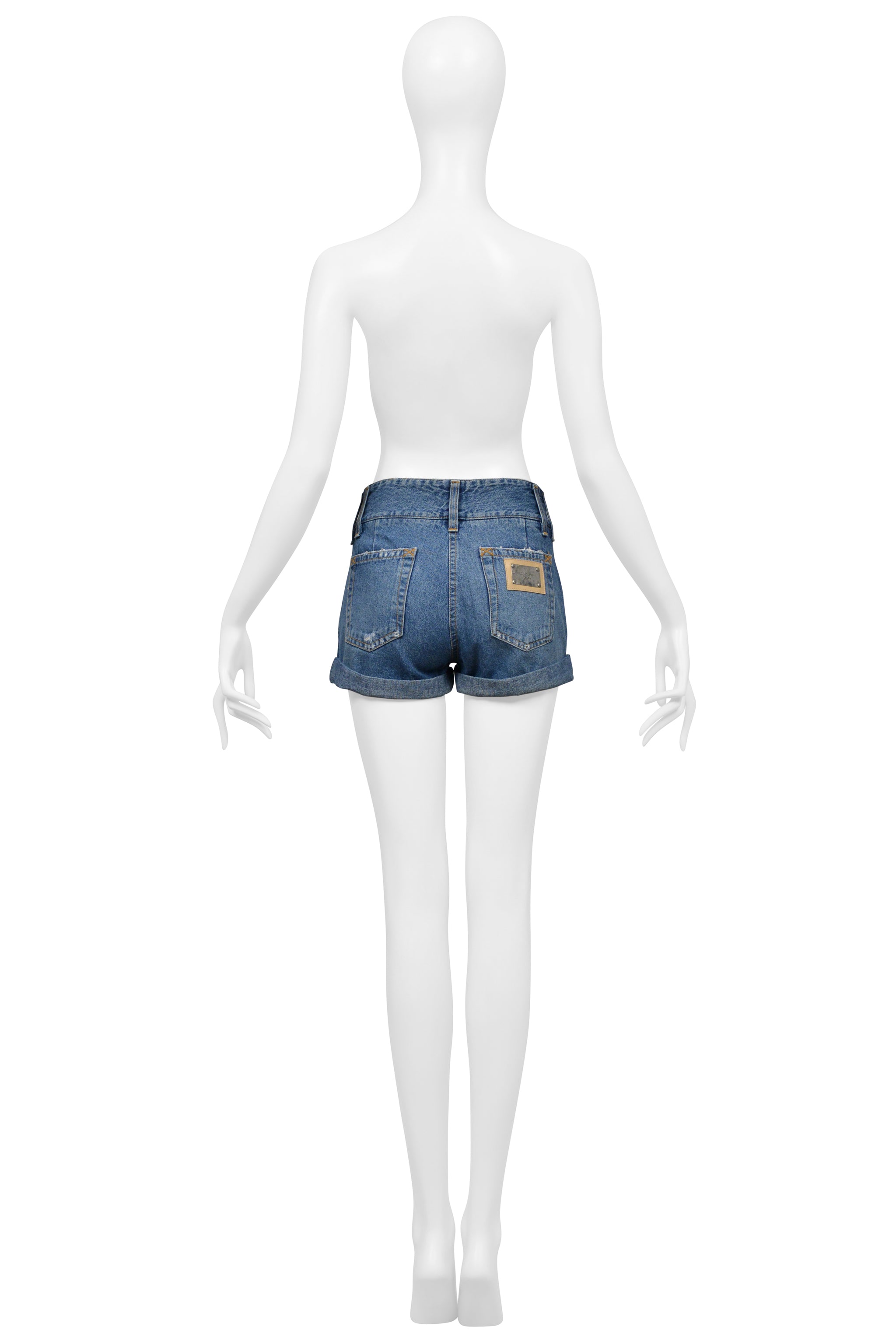DOLCE & GABBANA BLUE DENIM HIGH-WAISTED SUPER MINI SHORTS WITH CUFFS