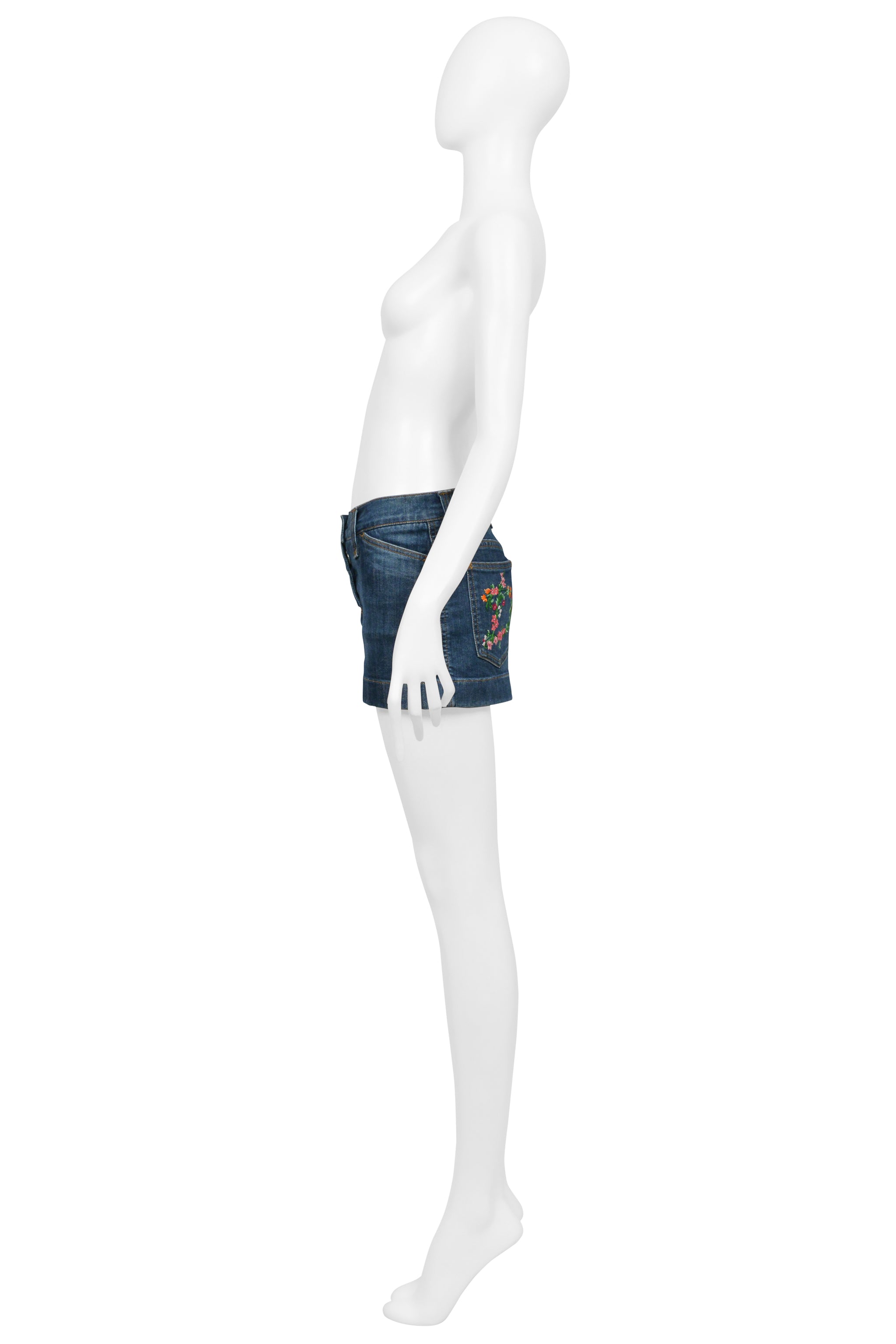 DOLCE & GABBANA BLUE DENIM WASH SUPER-MINI SKIRT W D&G EMBROIDERED FLOWERS
