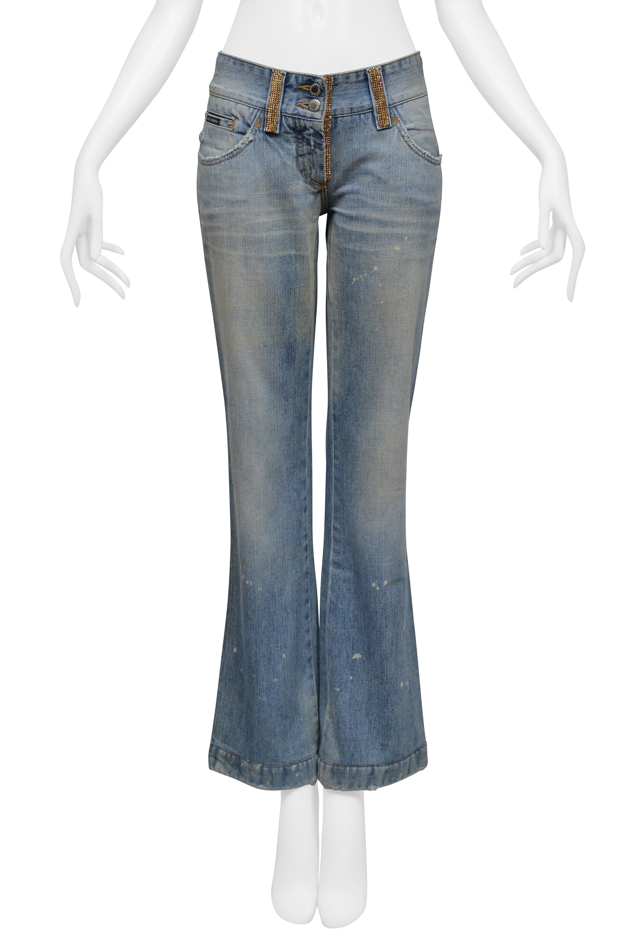 DOLCE & GABBANA BLUE DENIM "HOLLYWOOD COWBOY" JEANS WITH RHINESTONES