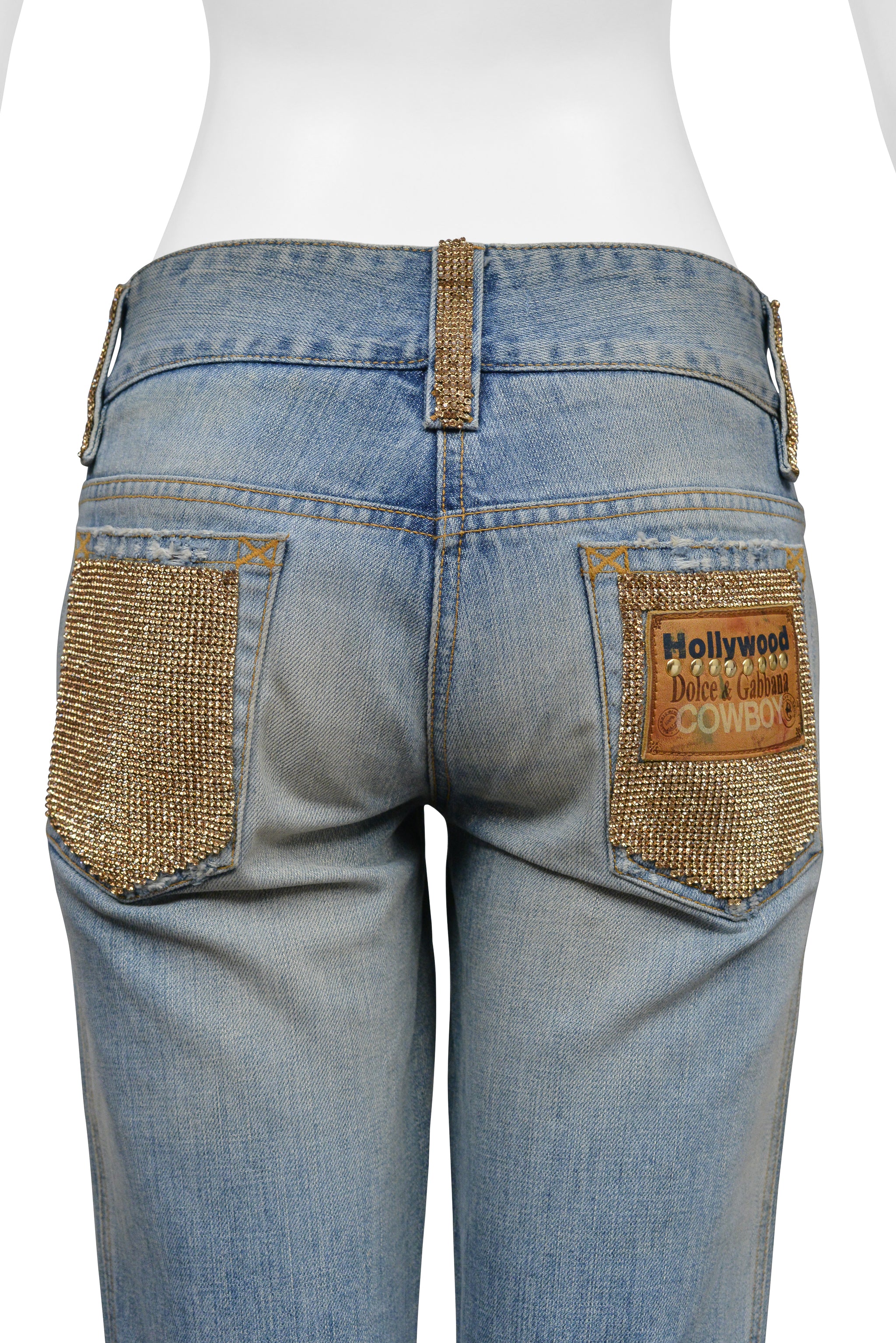 DOLCE & GABBANA BLUE DENIM "HOLLYWOOD COWBOY" JEANS WITH RHINESTONES