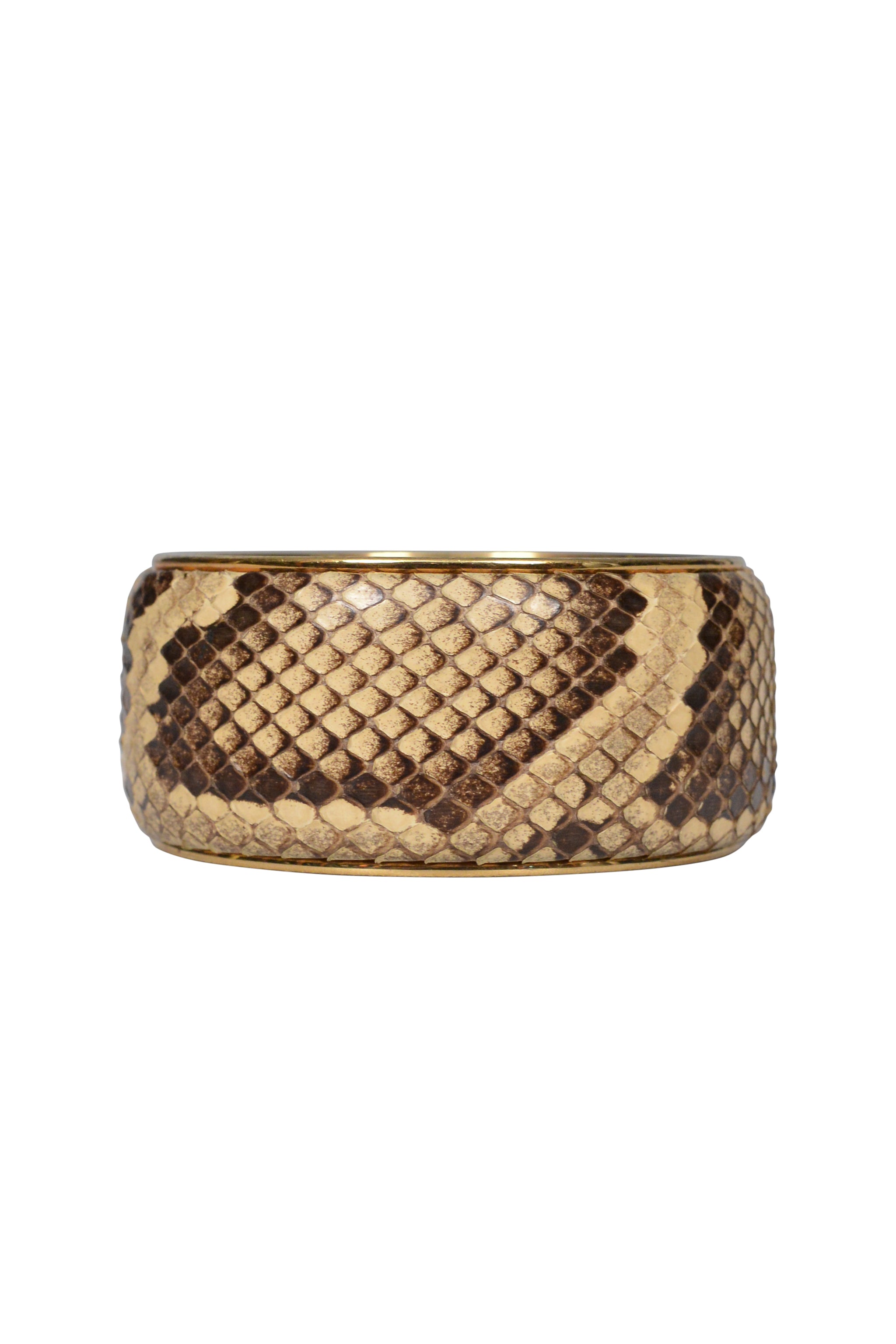 DOLCE & GABBANA PYTHON-EFFECT LEATHER AND BRASS BANGLE BRACELET