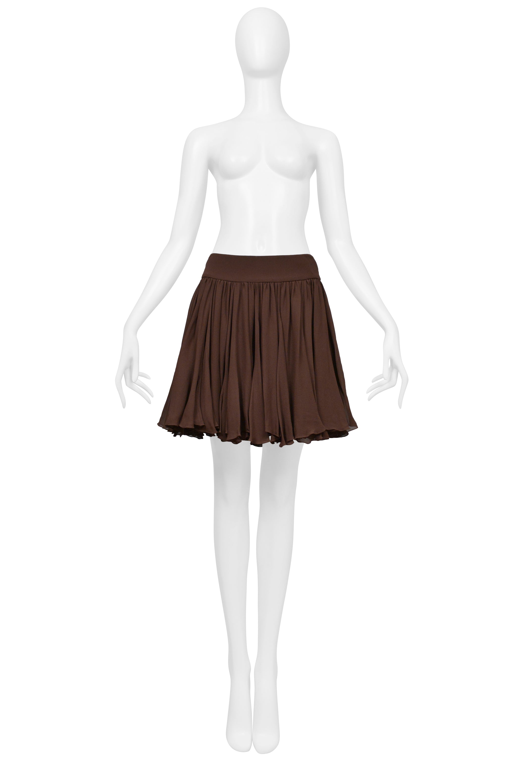 DOLCE & GABBANA BROWN GATHERED MINI CIRCLE SKIRT