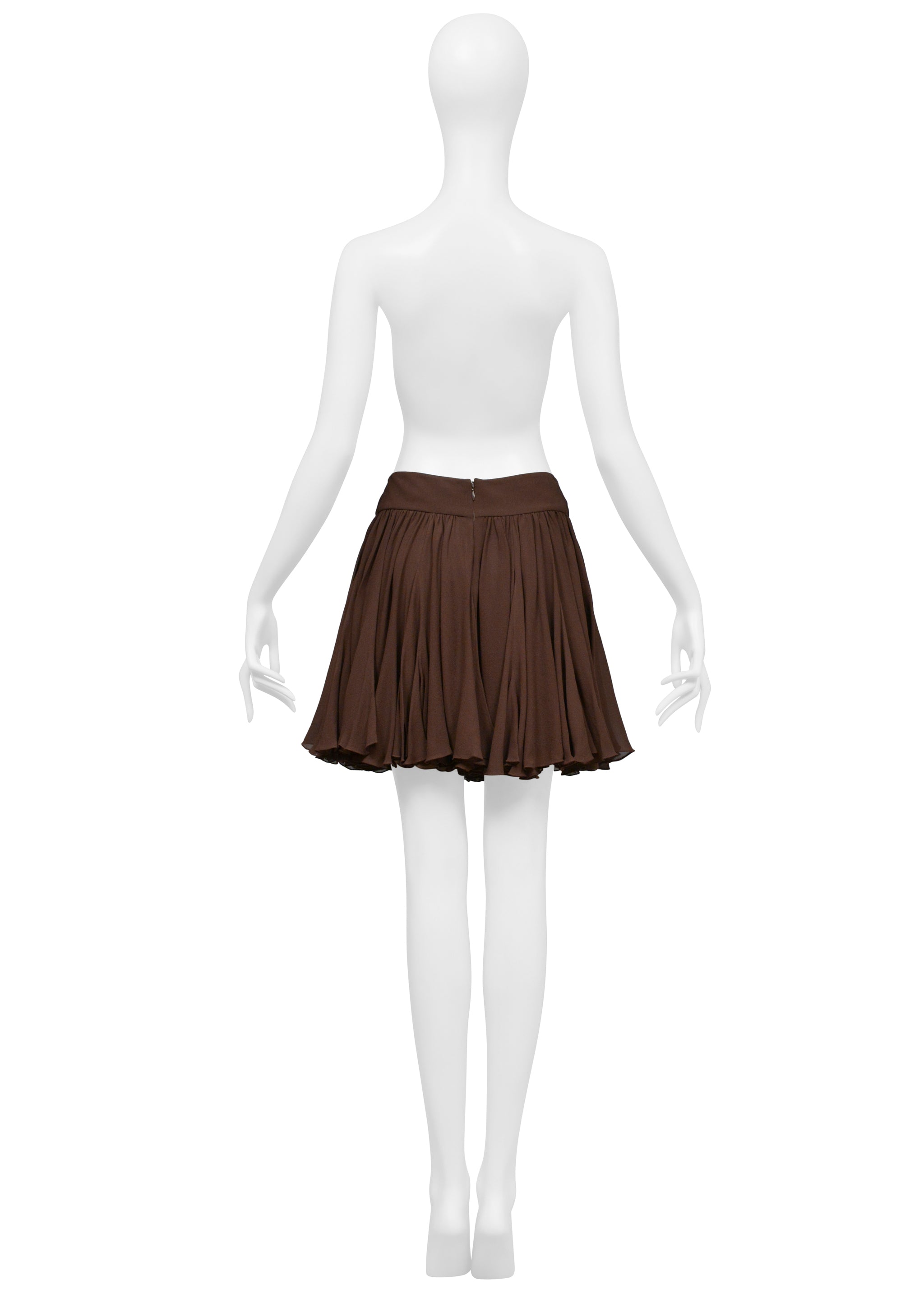 DOLCE & GABBANA BROWN GATHERED MINI CIRCLE SKIRT