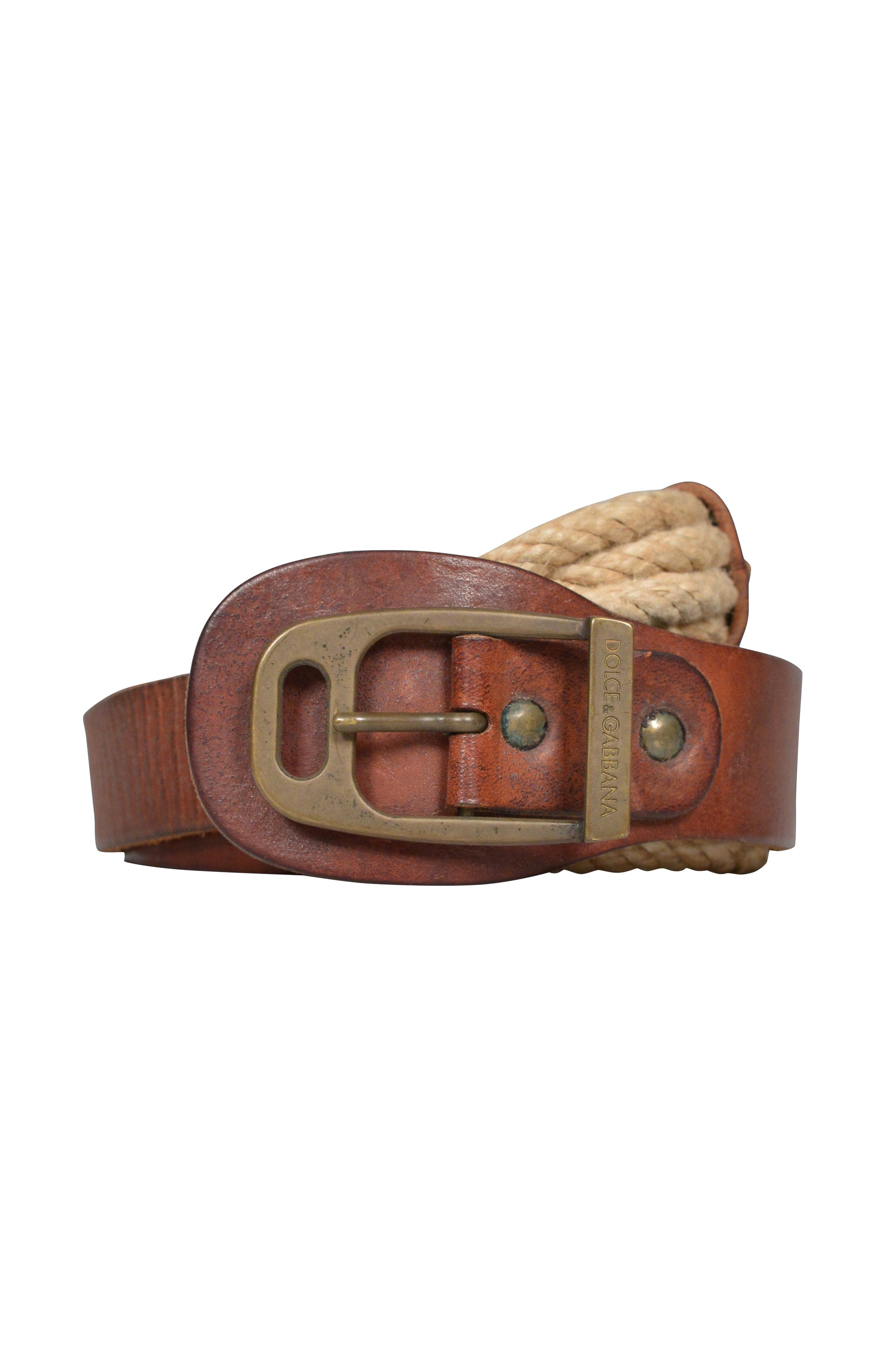 DOLCE & GABBANA BROWN LEATHER AND ROPE BELT