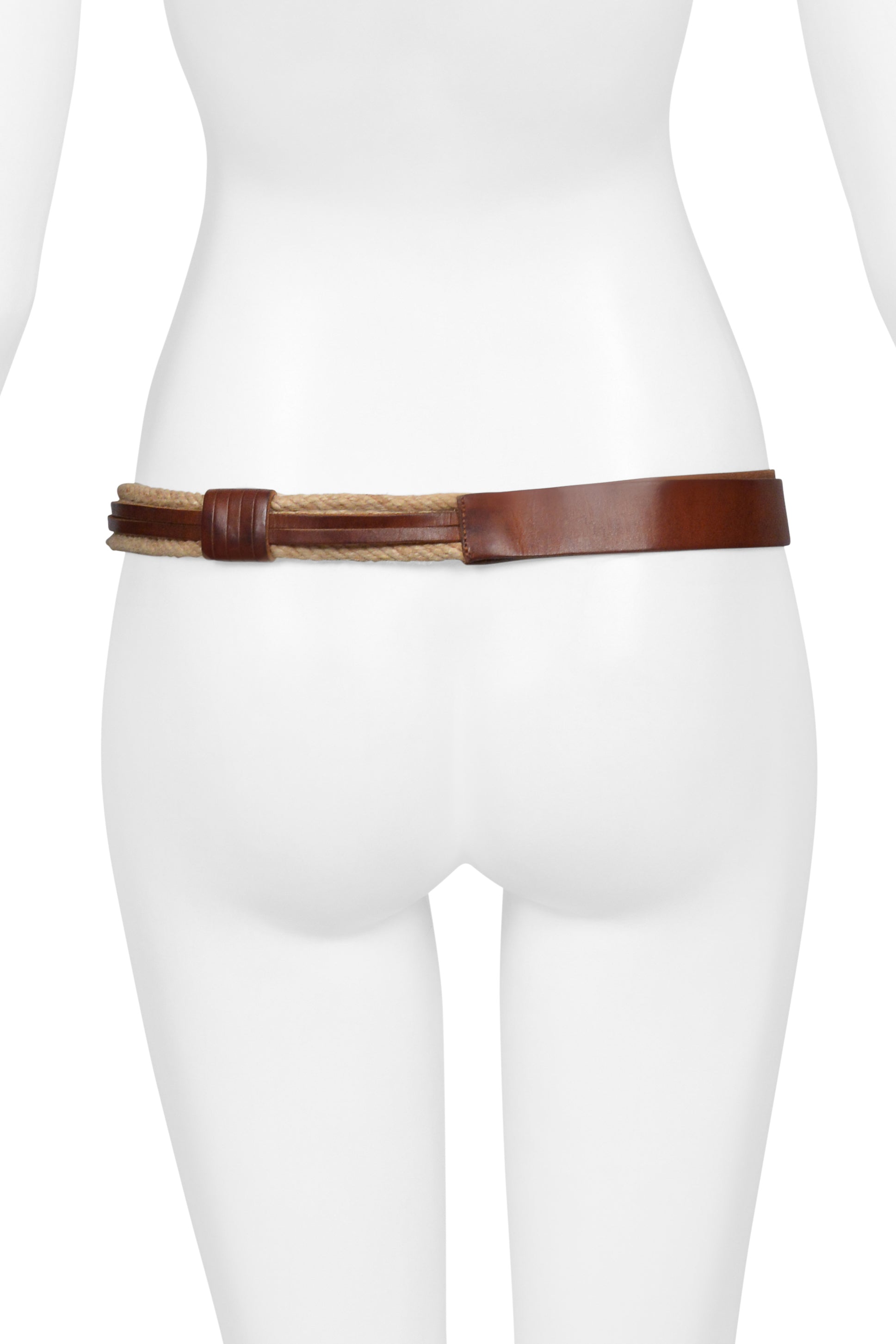 DOLCE & GABBANA BROWN LEATHER AND ROPE BELT