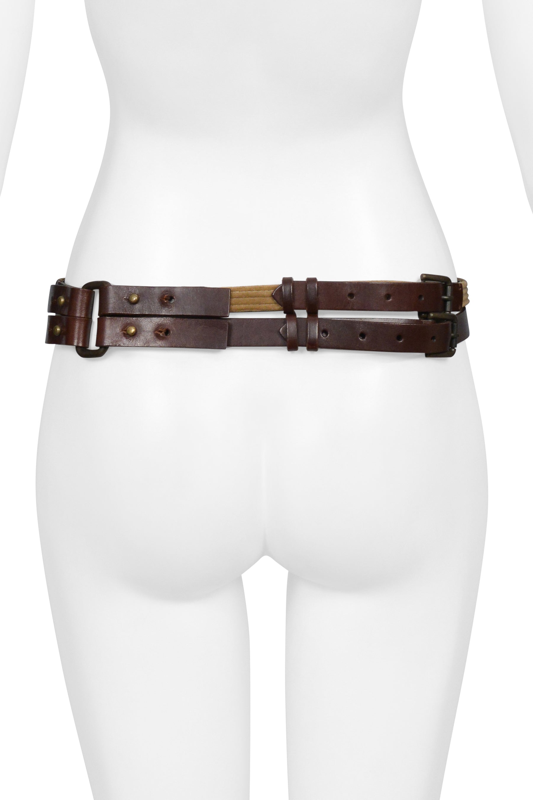 DOLCE & GABBANA BROWN LEATHER BELT WITH VELVET TRIM AND BUCKLES