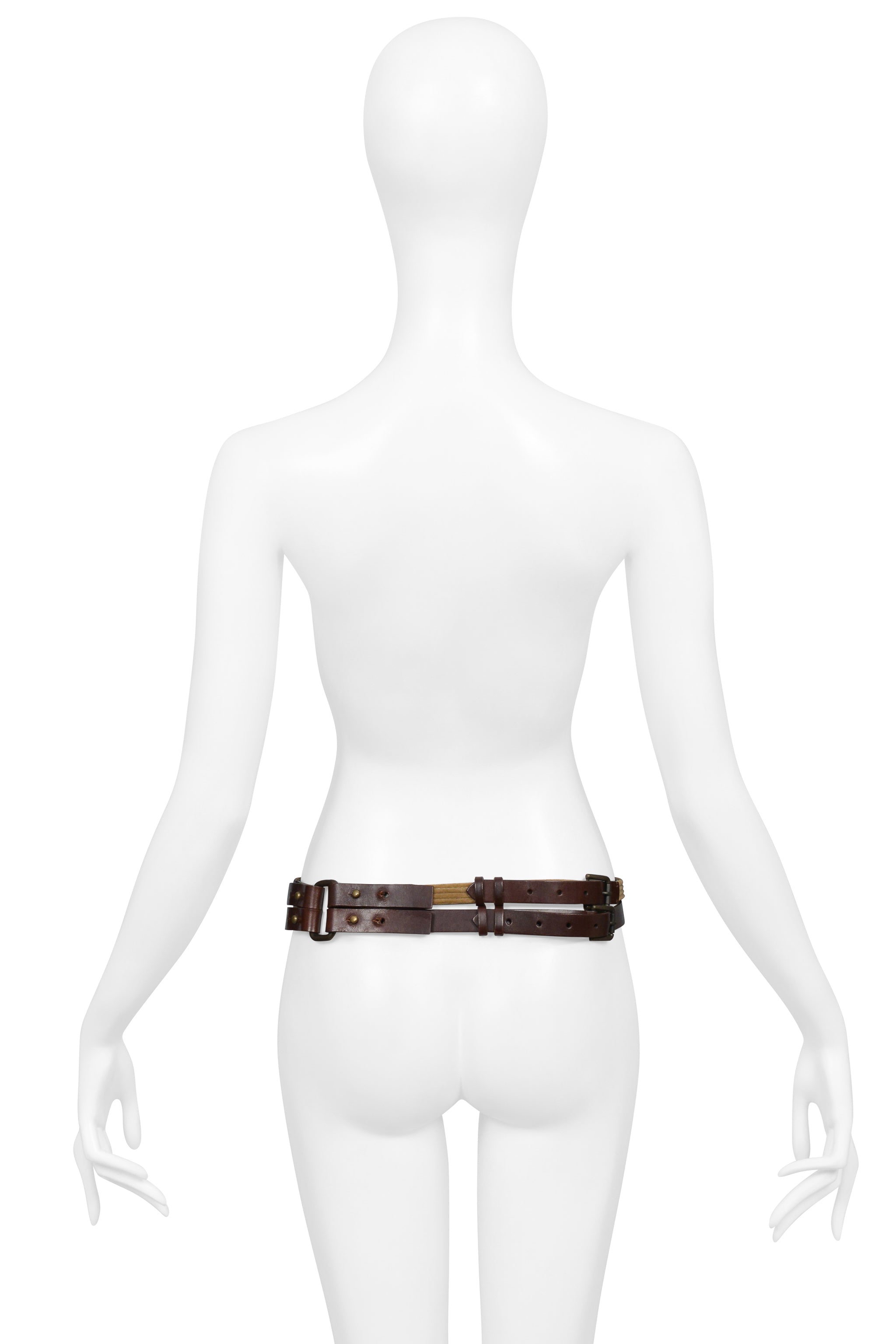 DOLCE & GABBANA BROWN LEATHER BELT WITH VELVET TRIM AND BUCKLES