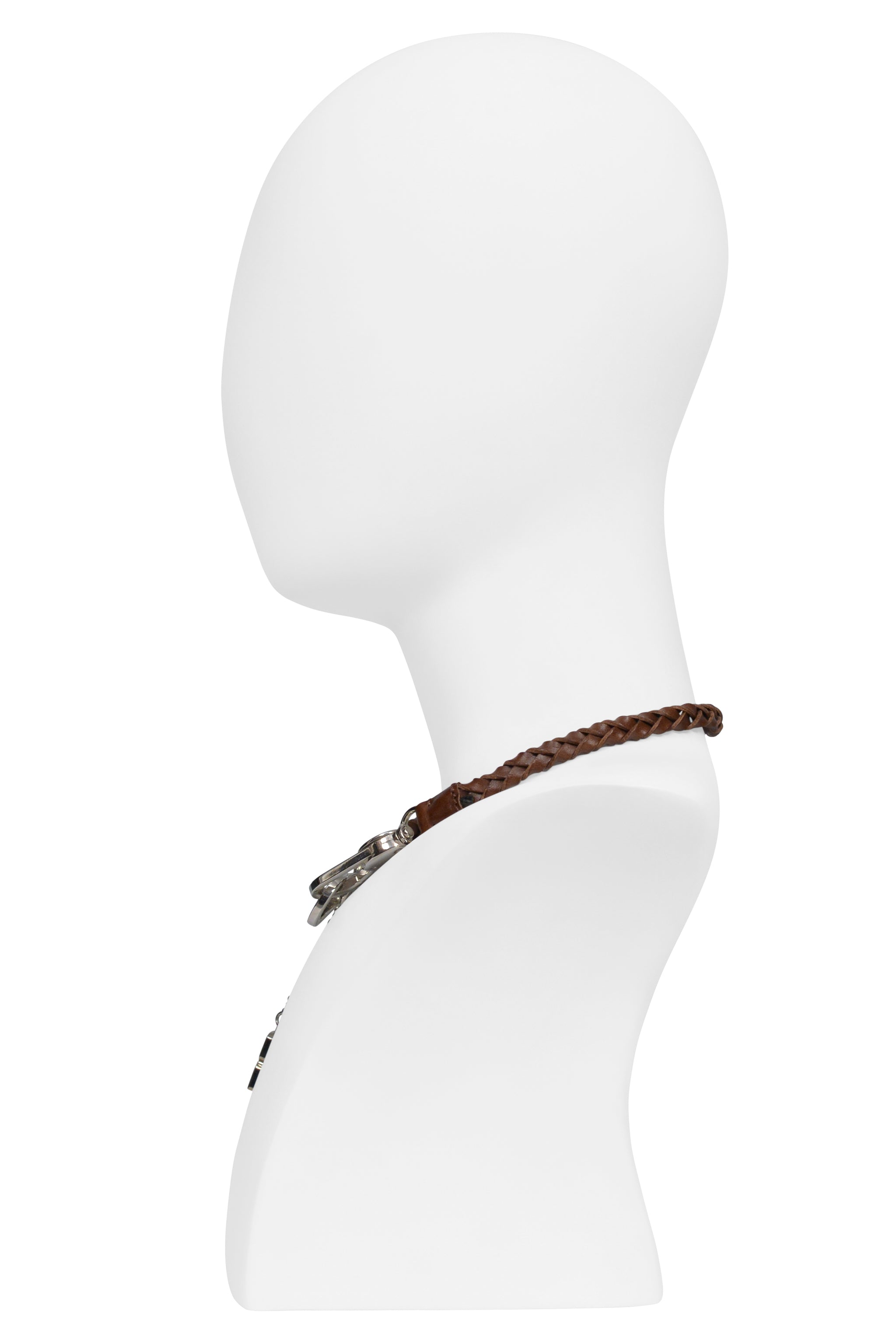 DOLCE & GABBANA BROWN LEATHER BRAIDED ROPE NECKLACE WITH SILVER HARDWARE