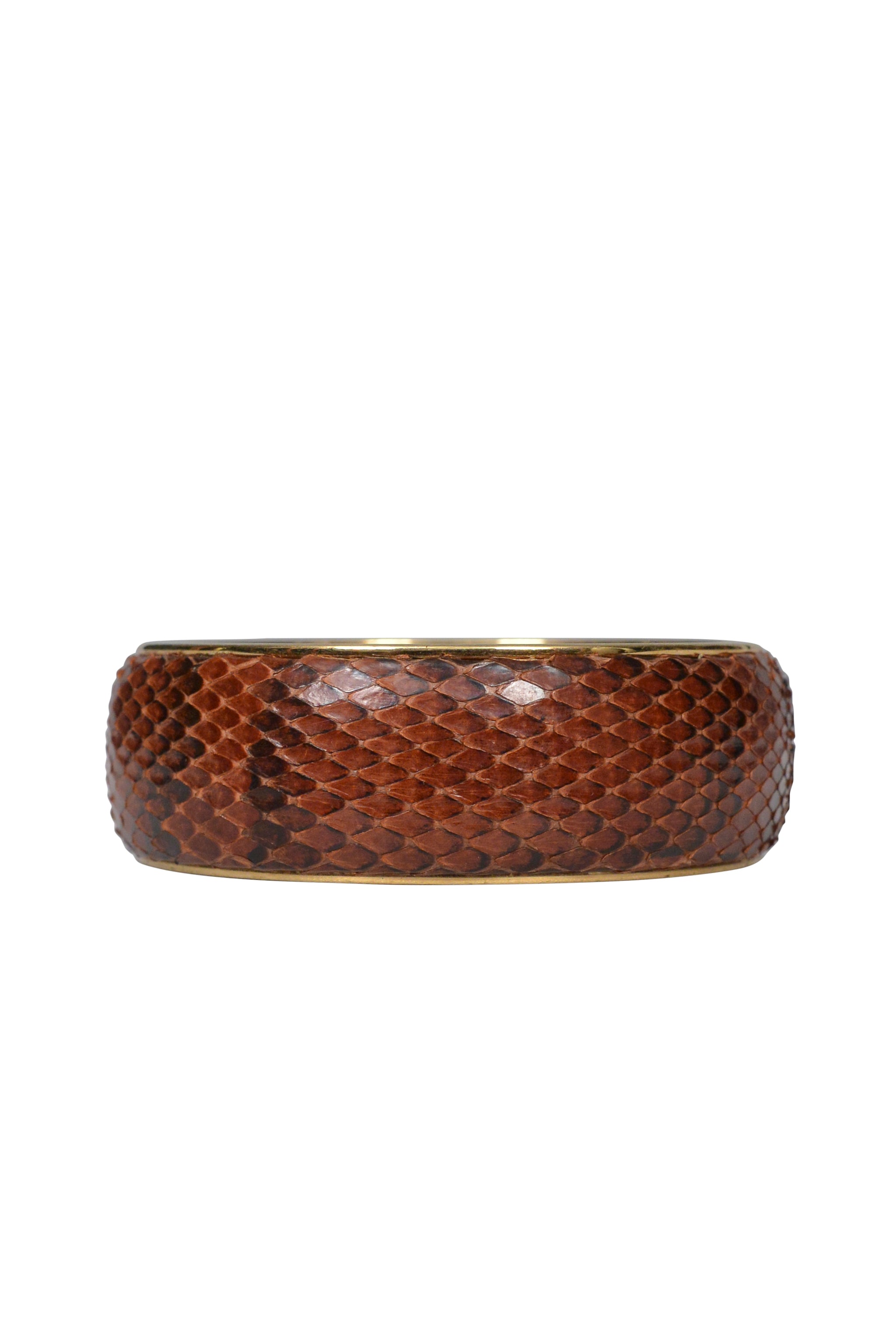 DOLCE & GABBANA BROWN PYTHON- EFFECT LEATHER COVERED BRASS BANGLE BRACELET