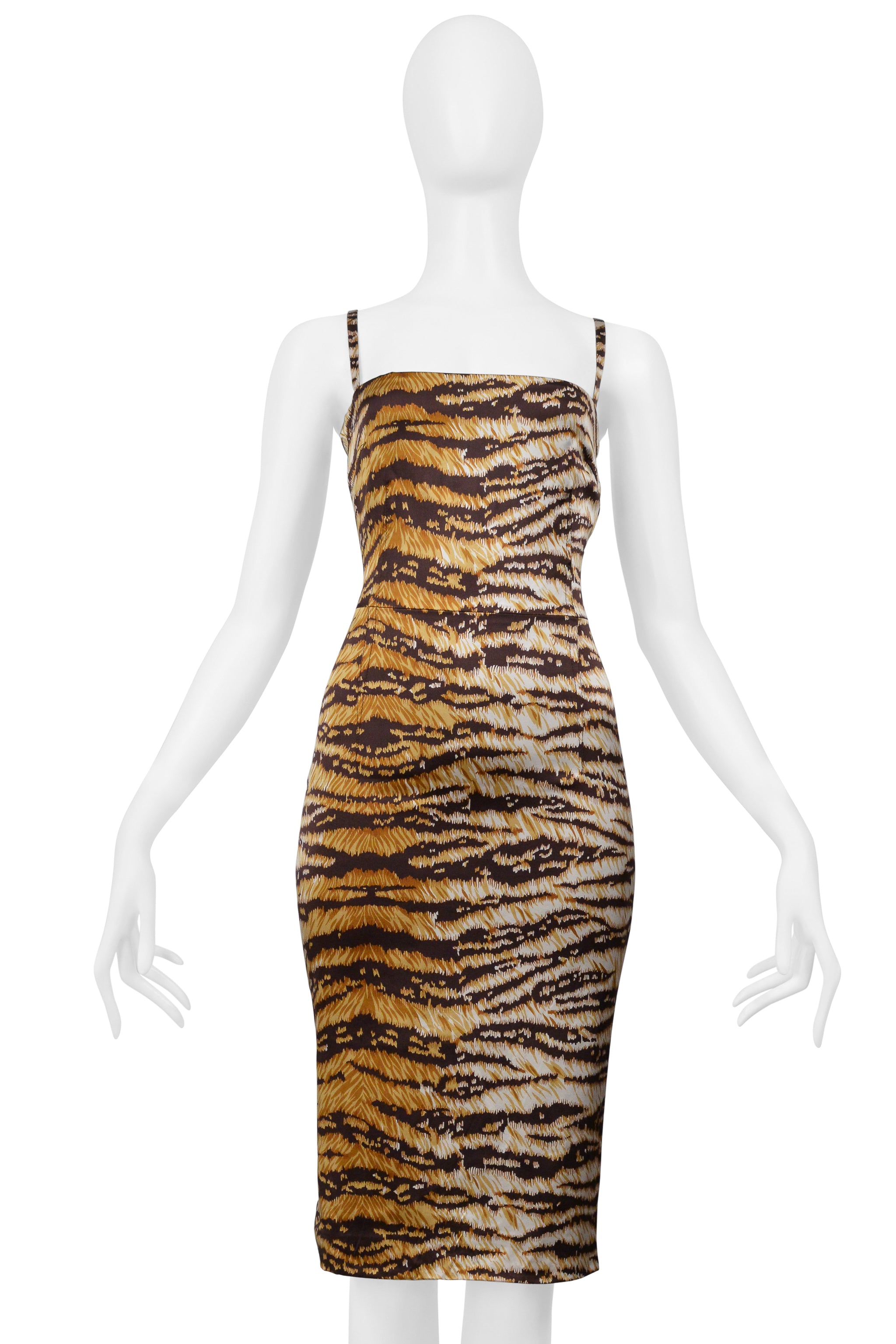 DOLCE & GABBANA BROWN TIGER PRINT SATIN DRESS