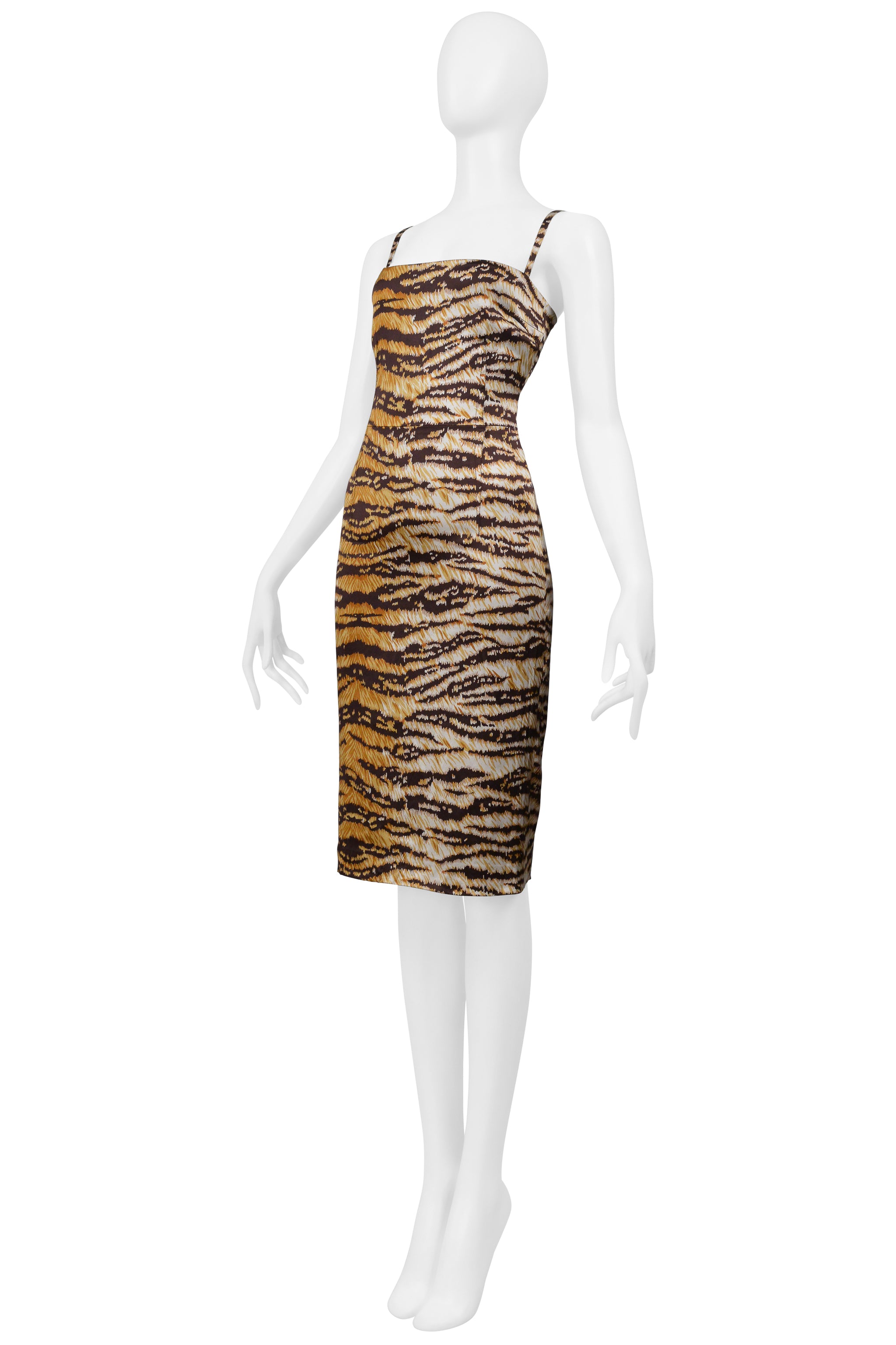DOLCE & GABBANA BROWN TIGER PRINT SATIN DRESS