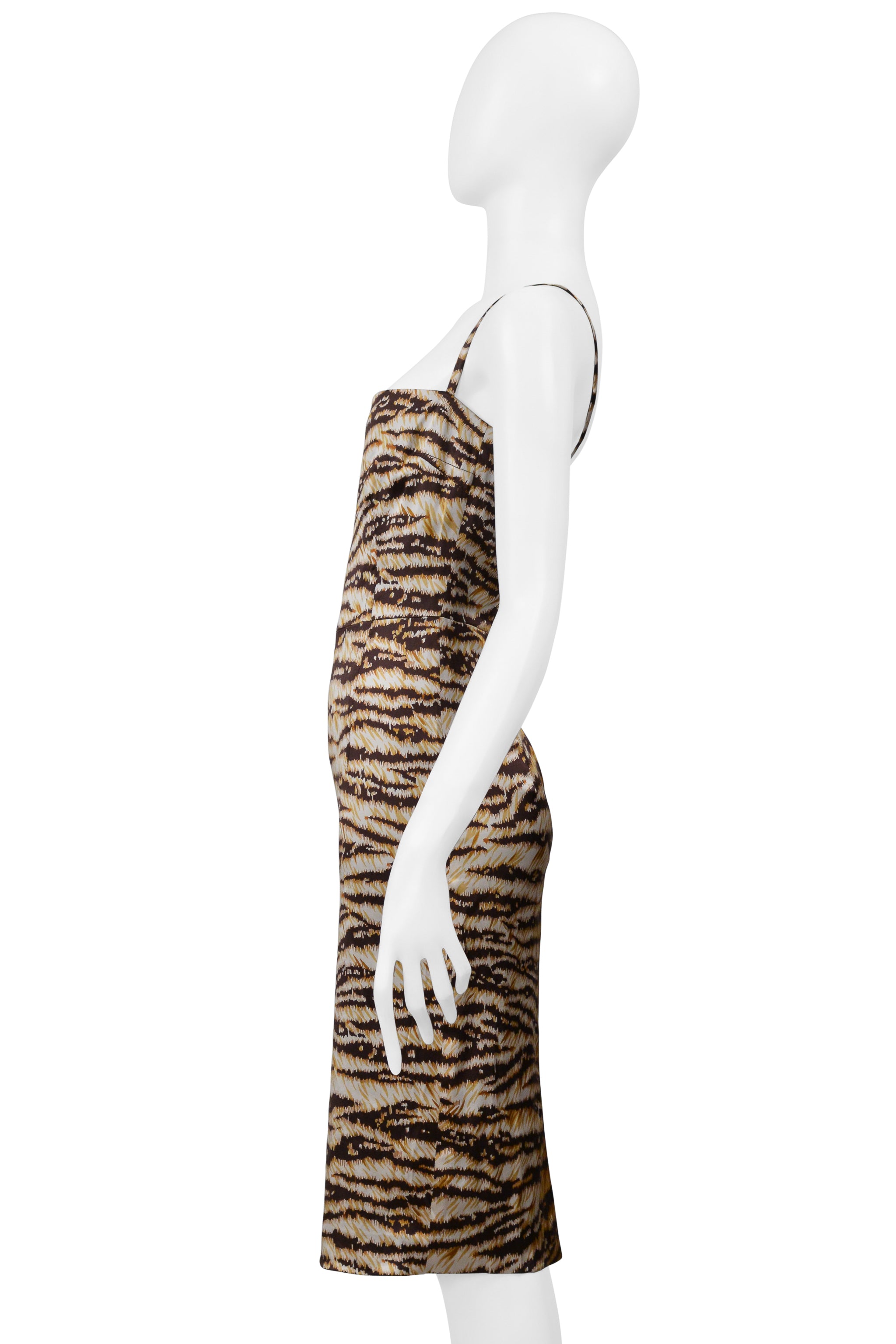 DOLCE & GABBANA BROWN TIGER PRINT SATIN DRESS