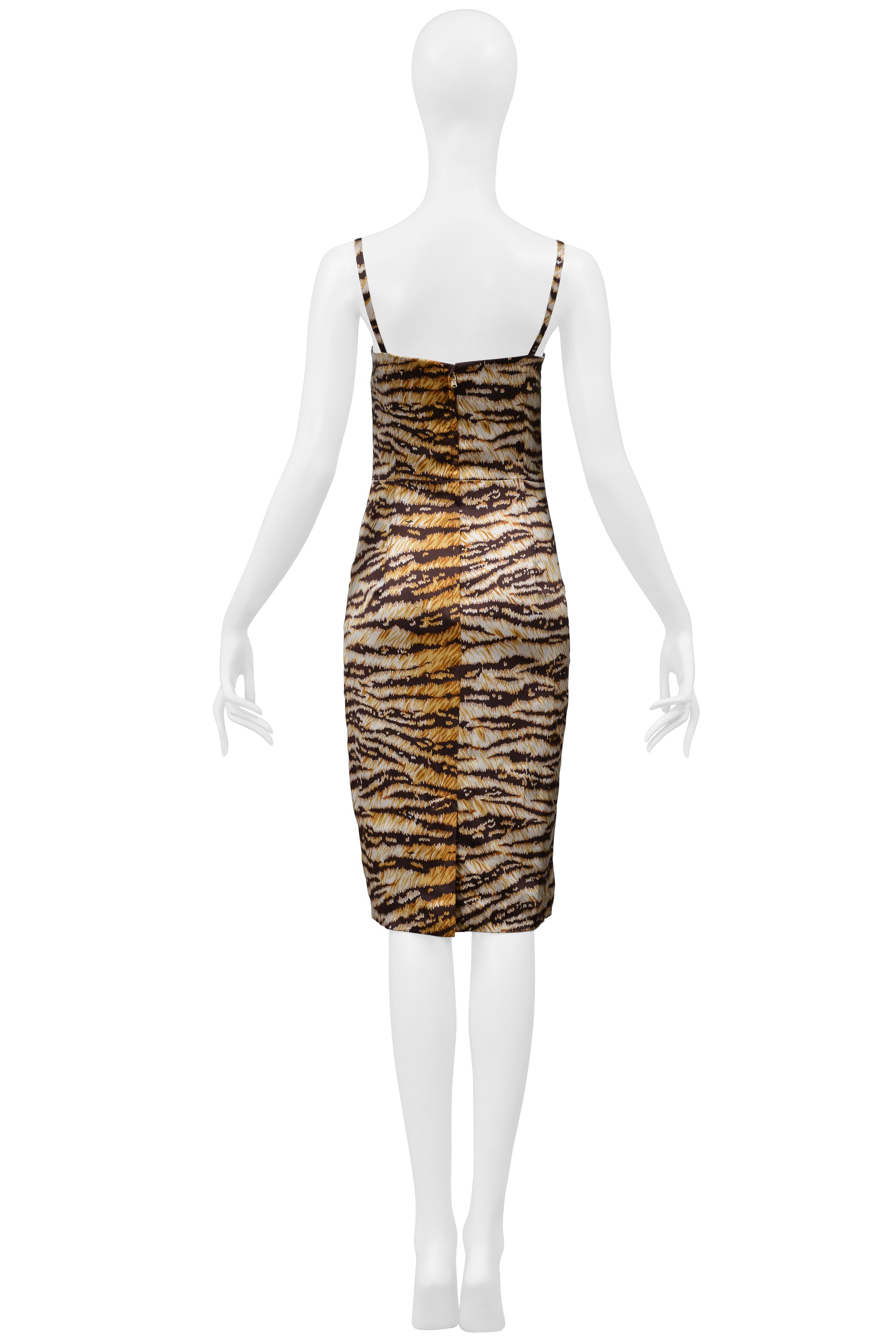 DOLCE & GABBANA BROWN TIGER PRINT SATIN DRESS