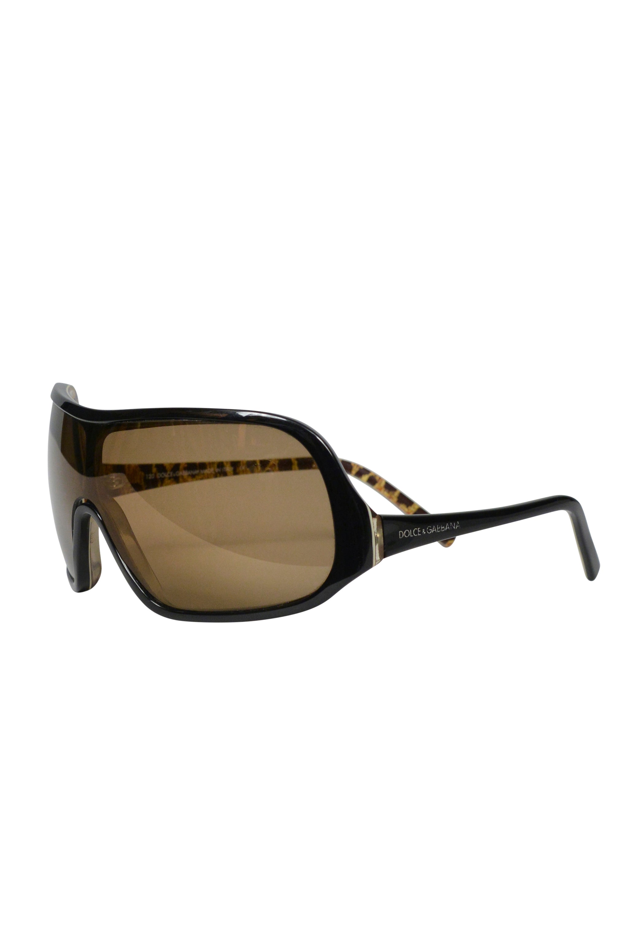 DOLCE & GABBANA BROWN WRAP AROUND OVERSIZED SUNGLASSES WITH LEOPARD INTERIOR