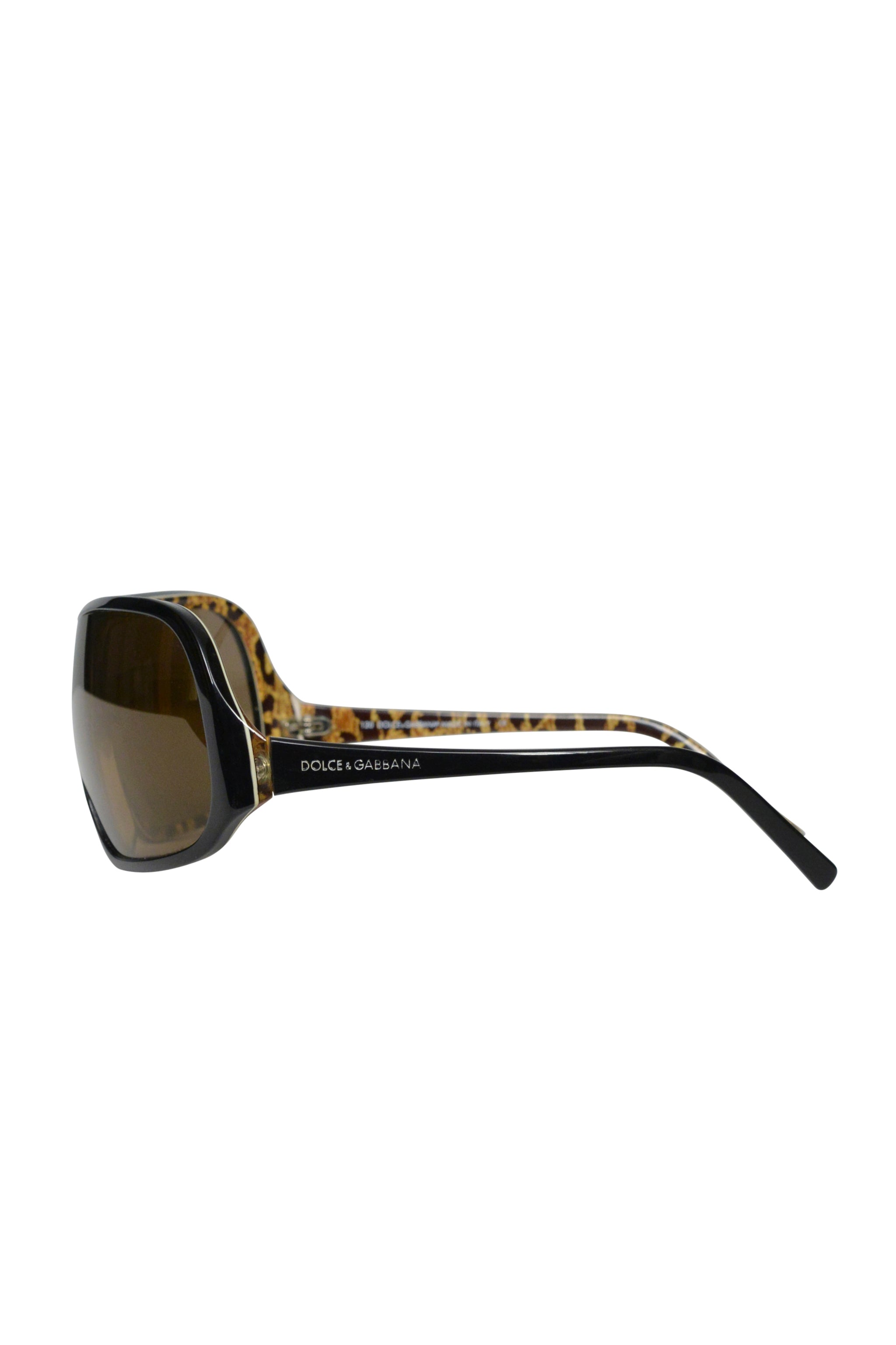 DOLCE & GABBANA BROWN WRAP AROUND OVERSIZED SUNGLASSES WITH LEOPARD INTERIOR