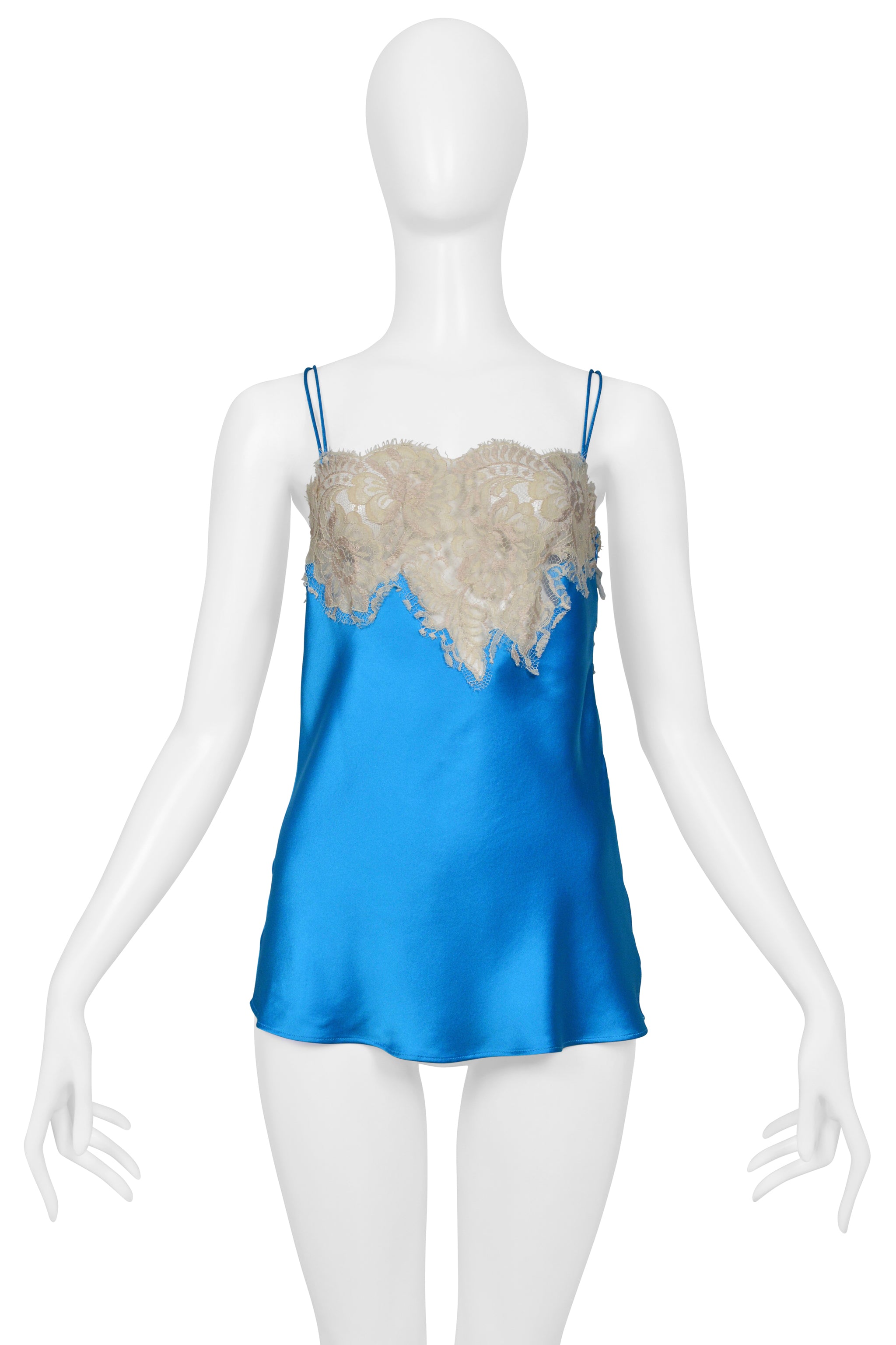 DOLCE & GABBANA BLUE SATIN CAMISOLE TOP WITH OFF WHITE LACE CIR. 2002