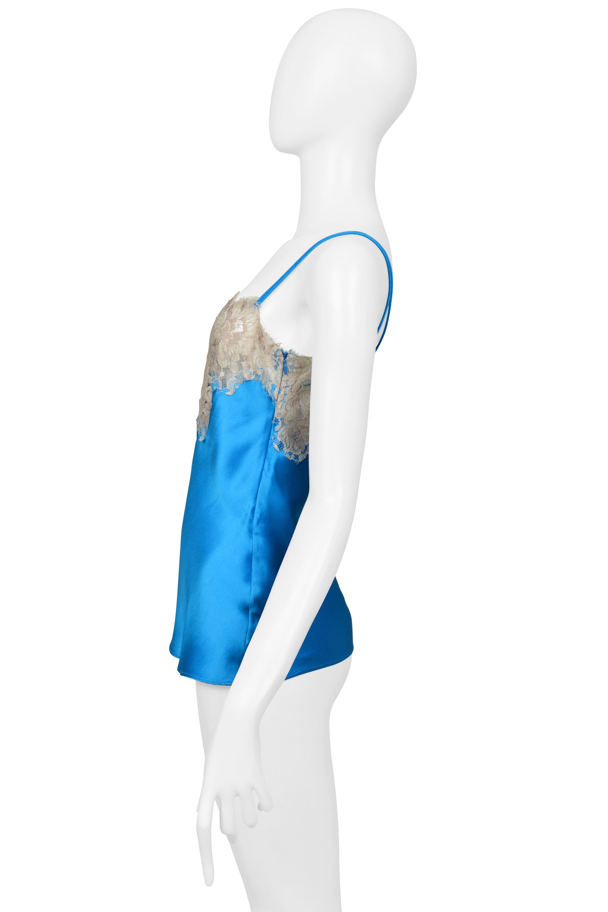 DOLCE & GABBANA BLUE SATIN CAMISOLE TOP WITH OFF WHITE LACE CIR. 2002