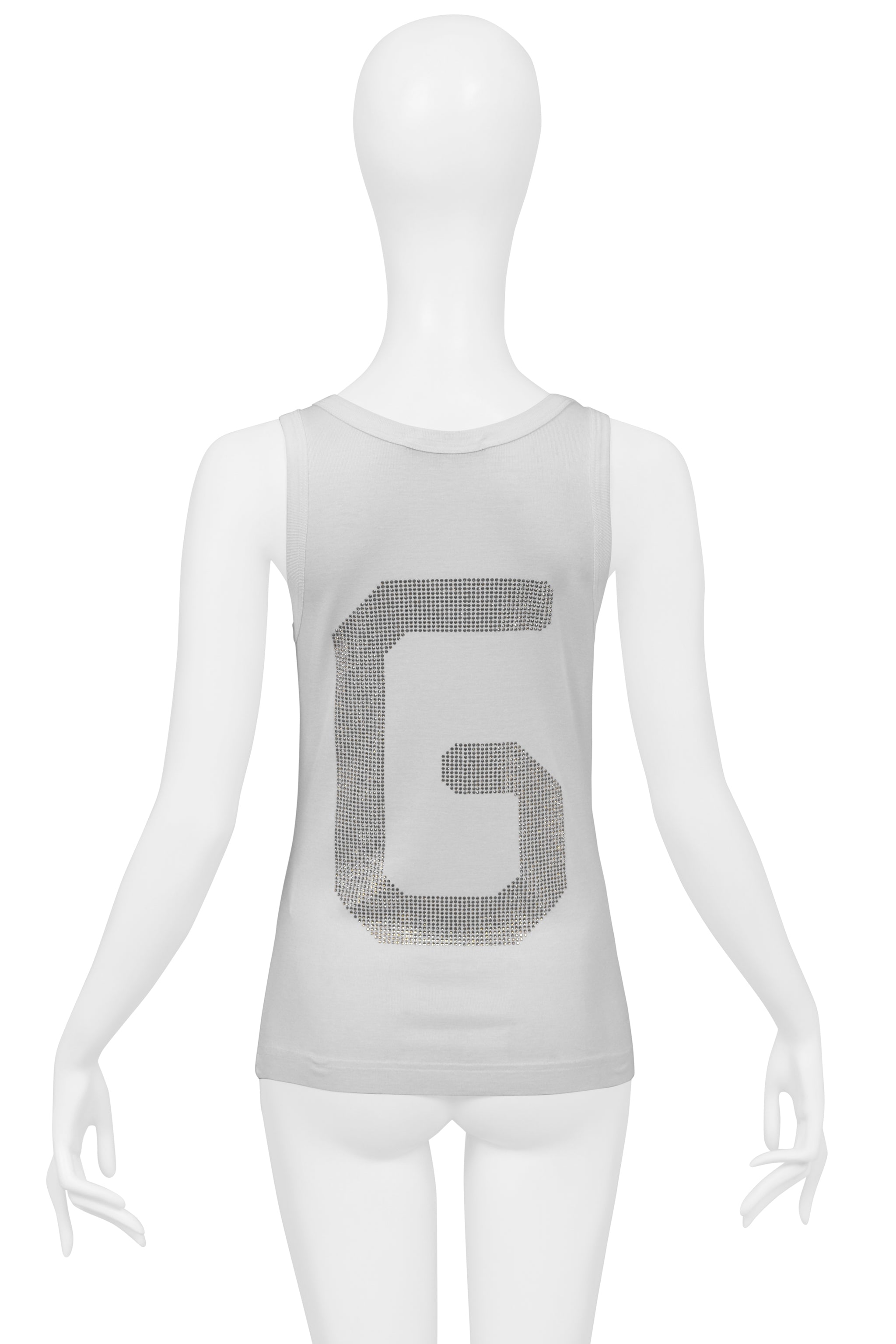 DOLCE & GABBANA WHITE TANK TOP WITH GOLD RHINESTONE "D&G" C. 2005