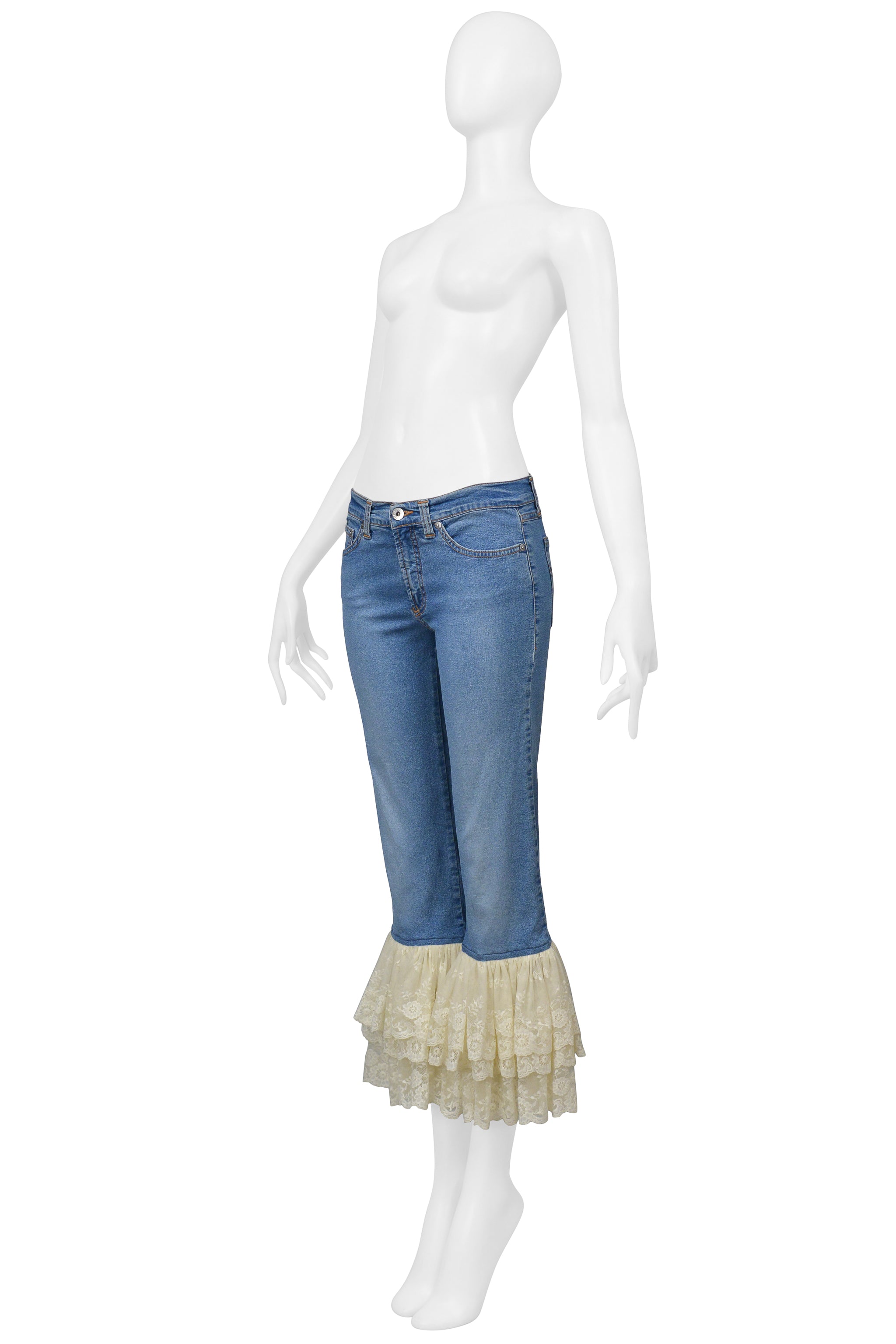 DOLCE & GABBANA DENIM JEANS WITH LACE CUFFS