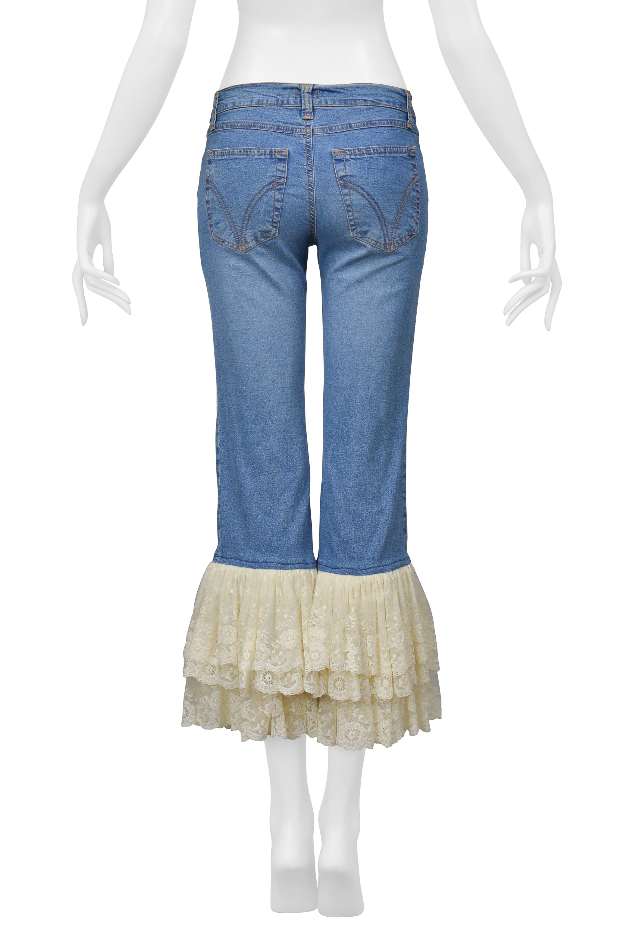 DOLCE & GABBANA DENIM JEANS WITH LACE CUFFS