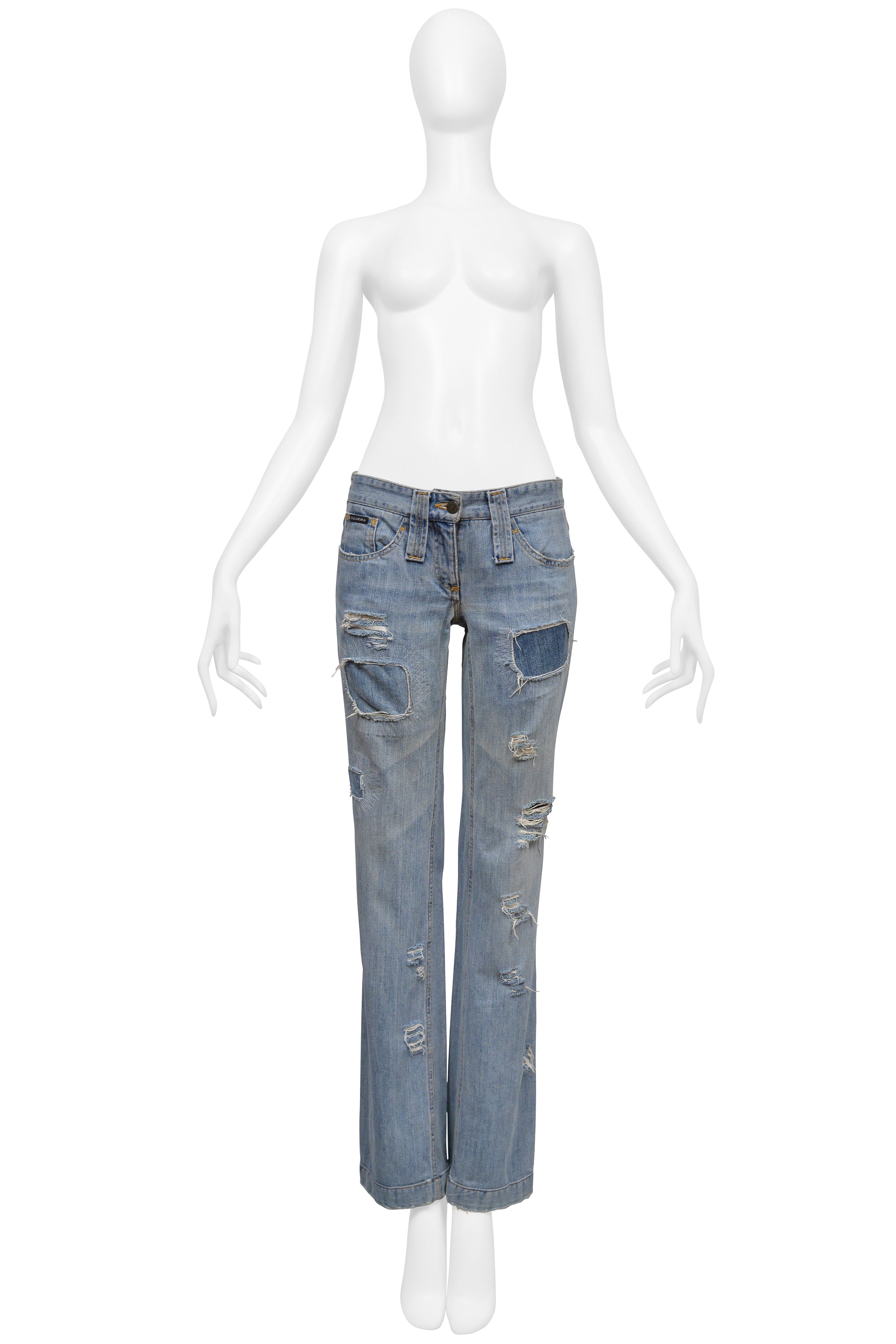 DOLCE & GABBANA DISTRESSED BLUE DENIM JEANS WITH PATCHES