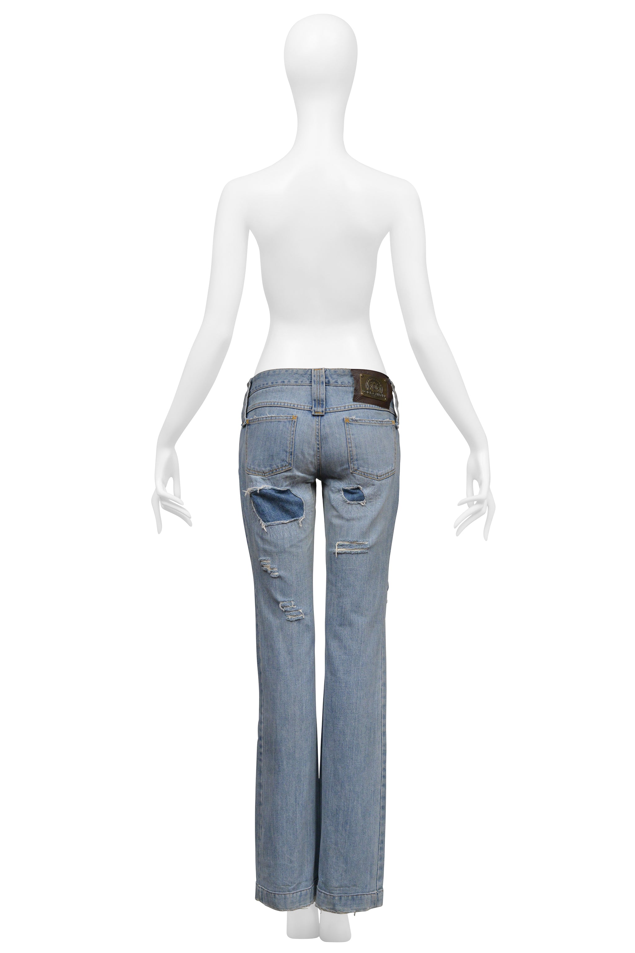 DOLCE & GABBANA DISTRESSED BLUE DENIM JEANS WITH PATCHES