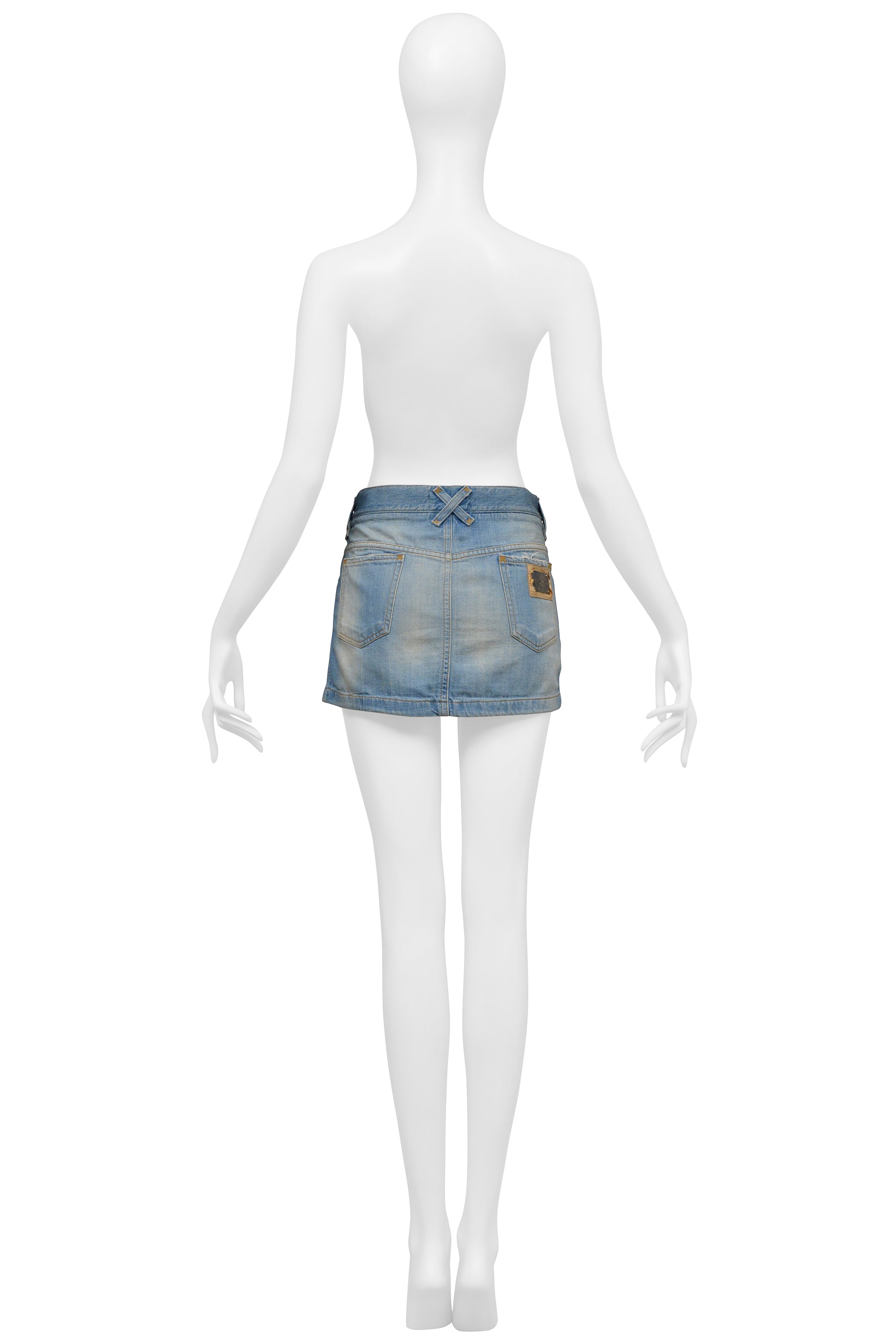 DOLCE & GABBANA DISTRESSED BLUE DENIM SUPER-MINI SKIRT