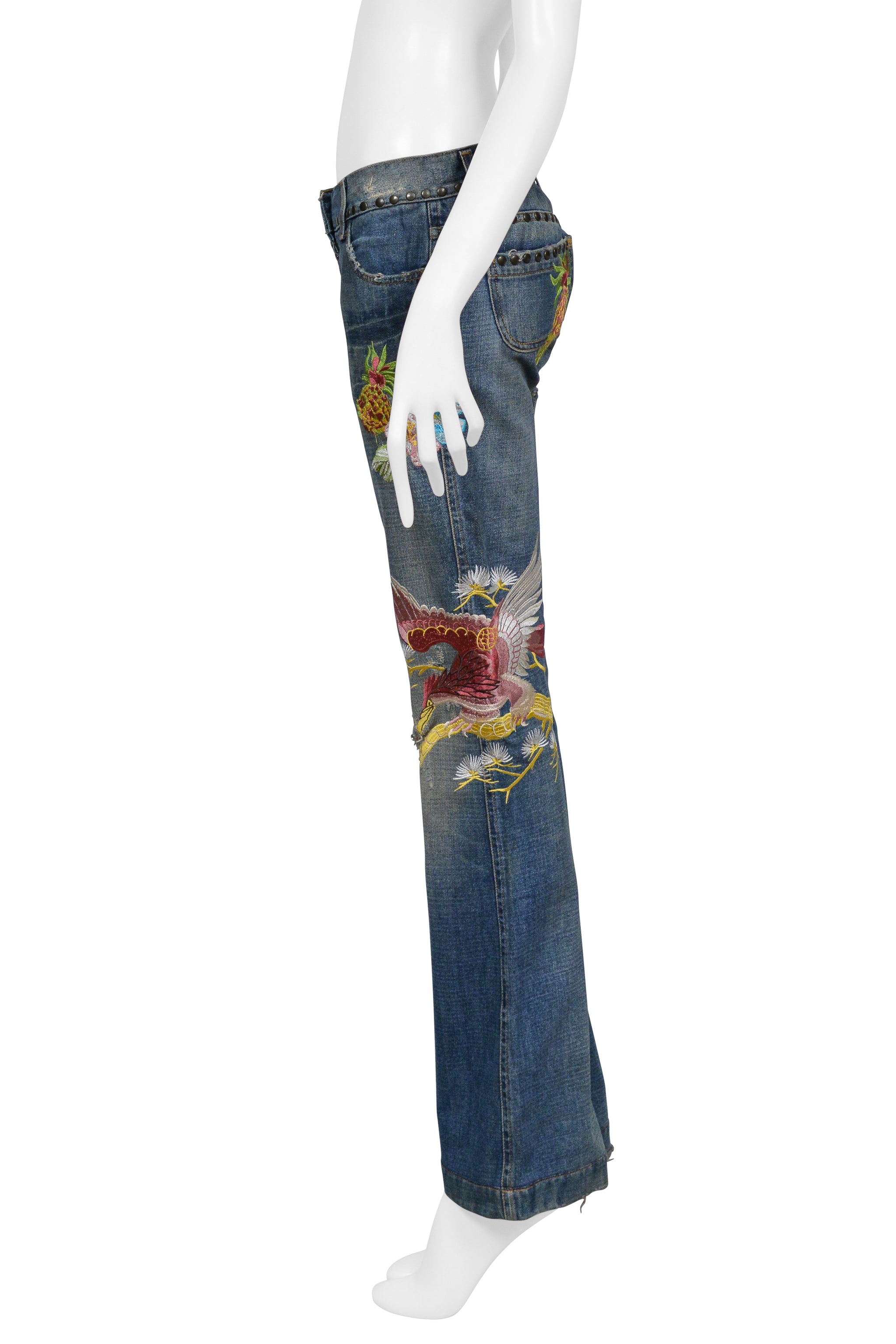 DOLCE & GABBANA DISTRESSED BLUE DENIM "HAWAII" JEANS WITH EMBROIDERY