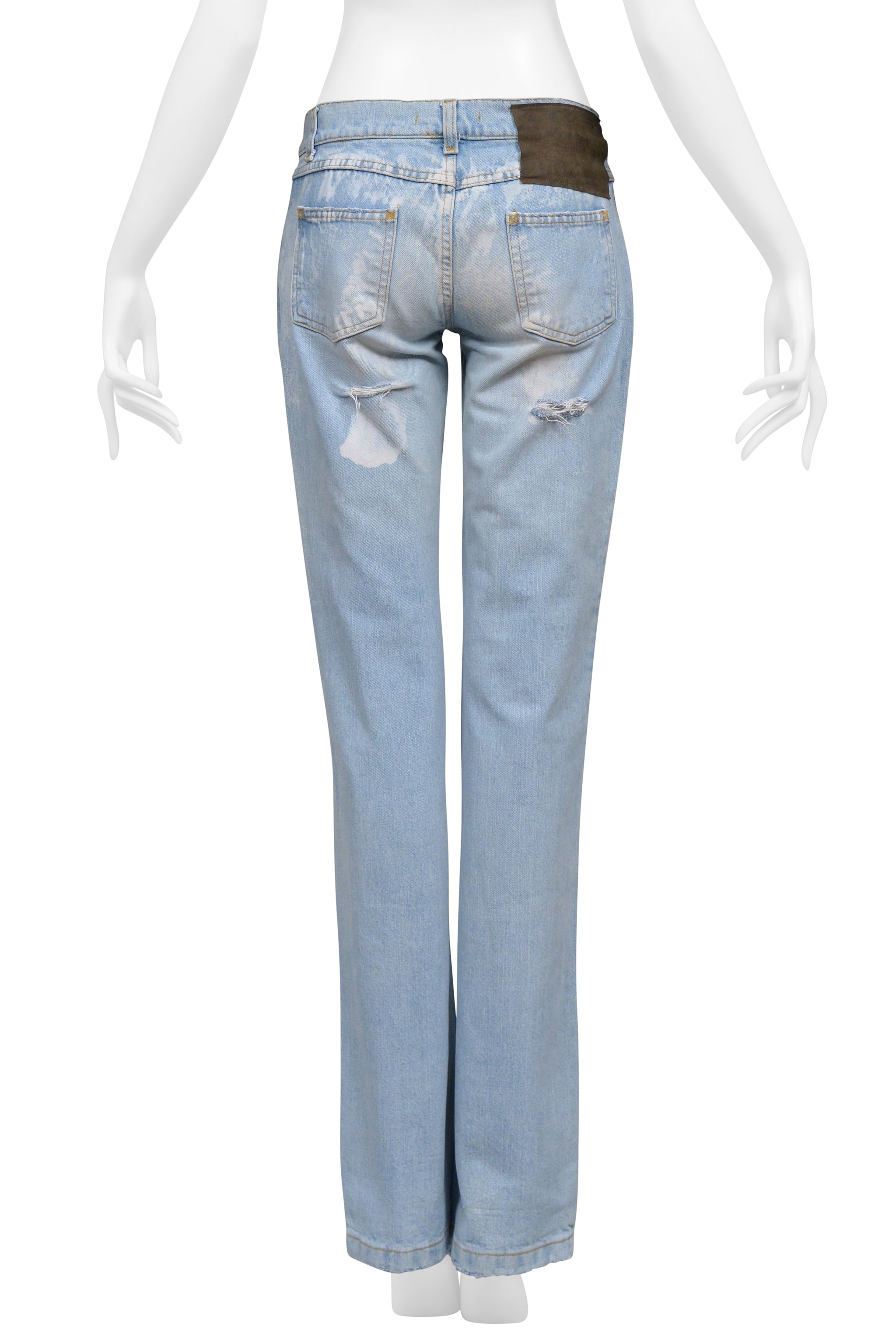 DOLCE & GABBANA DISTRESSED LIGHT BLUE DENIM JEANS W WHITE PAINT MARKS