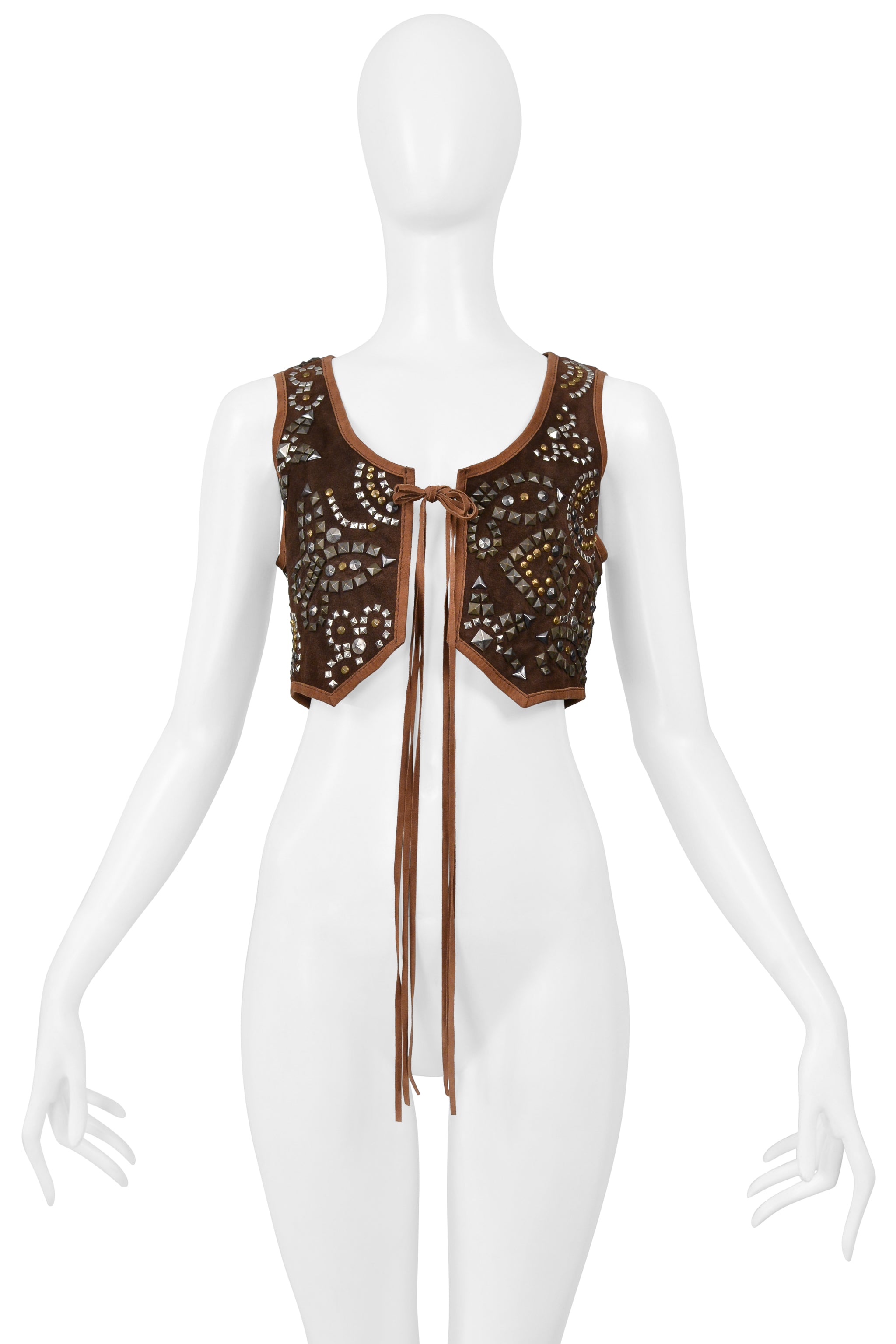 DOLCE & GABBANA D&G BROWN SUEDE STUDDED WESTERN VEST