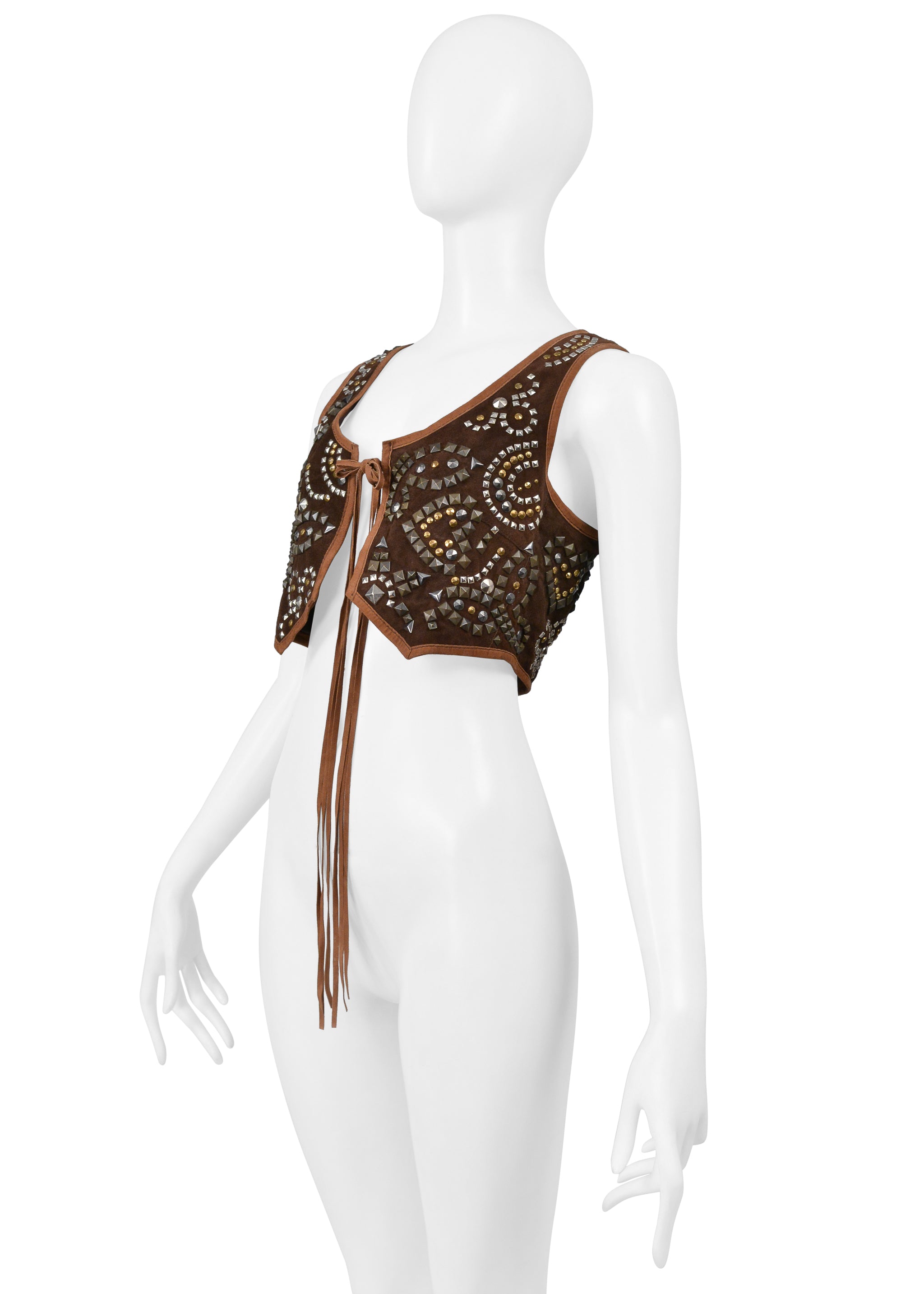 DOLCE & GABBANA D&G BROWN SUEDE STUDDED WESTERN VEST