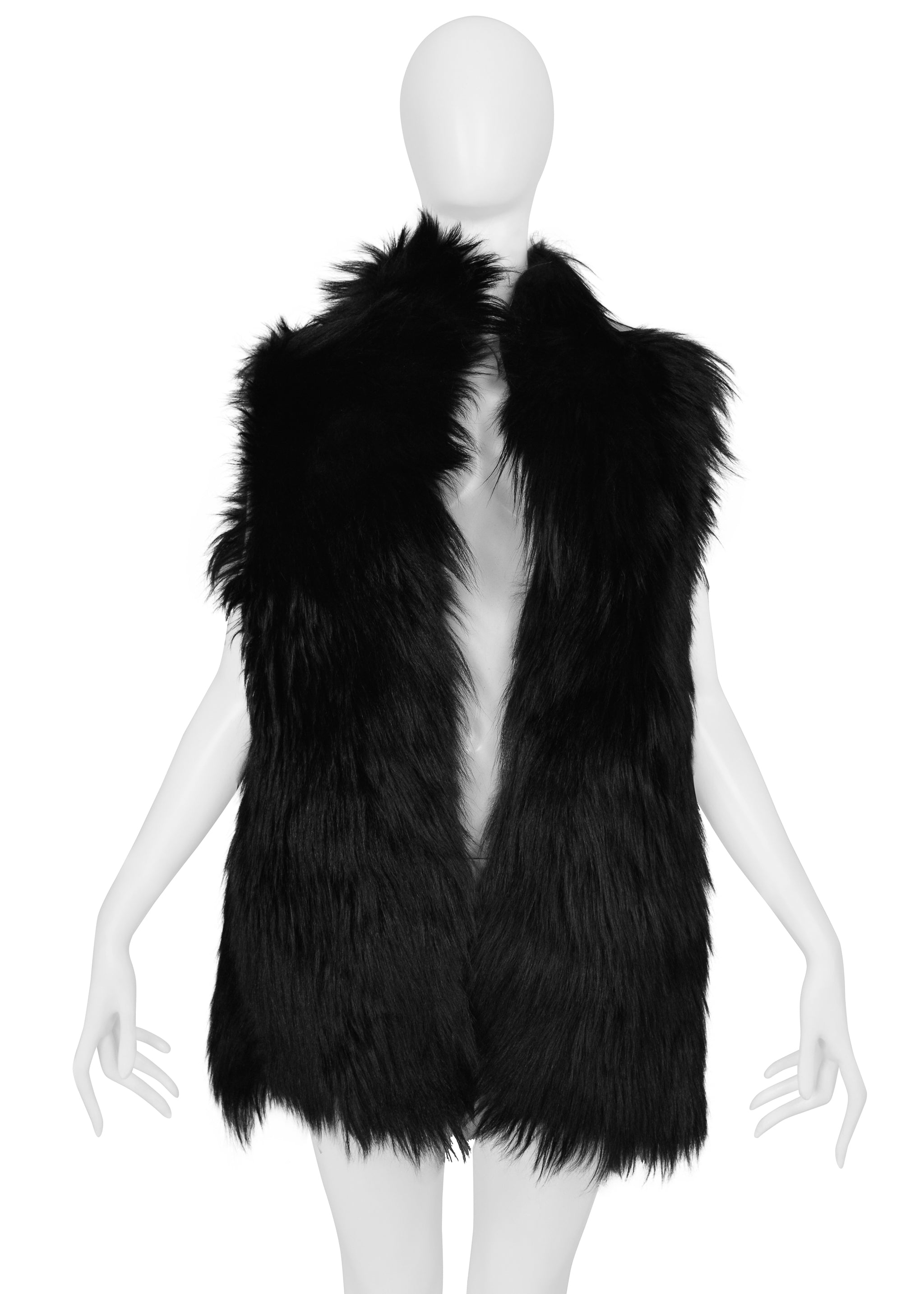 DOLCE & GABBANA BLACK SHAGGY FUR VEST JACKET 2001