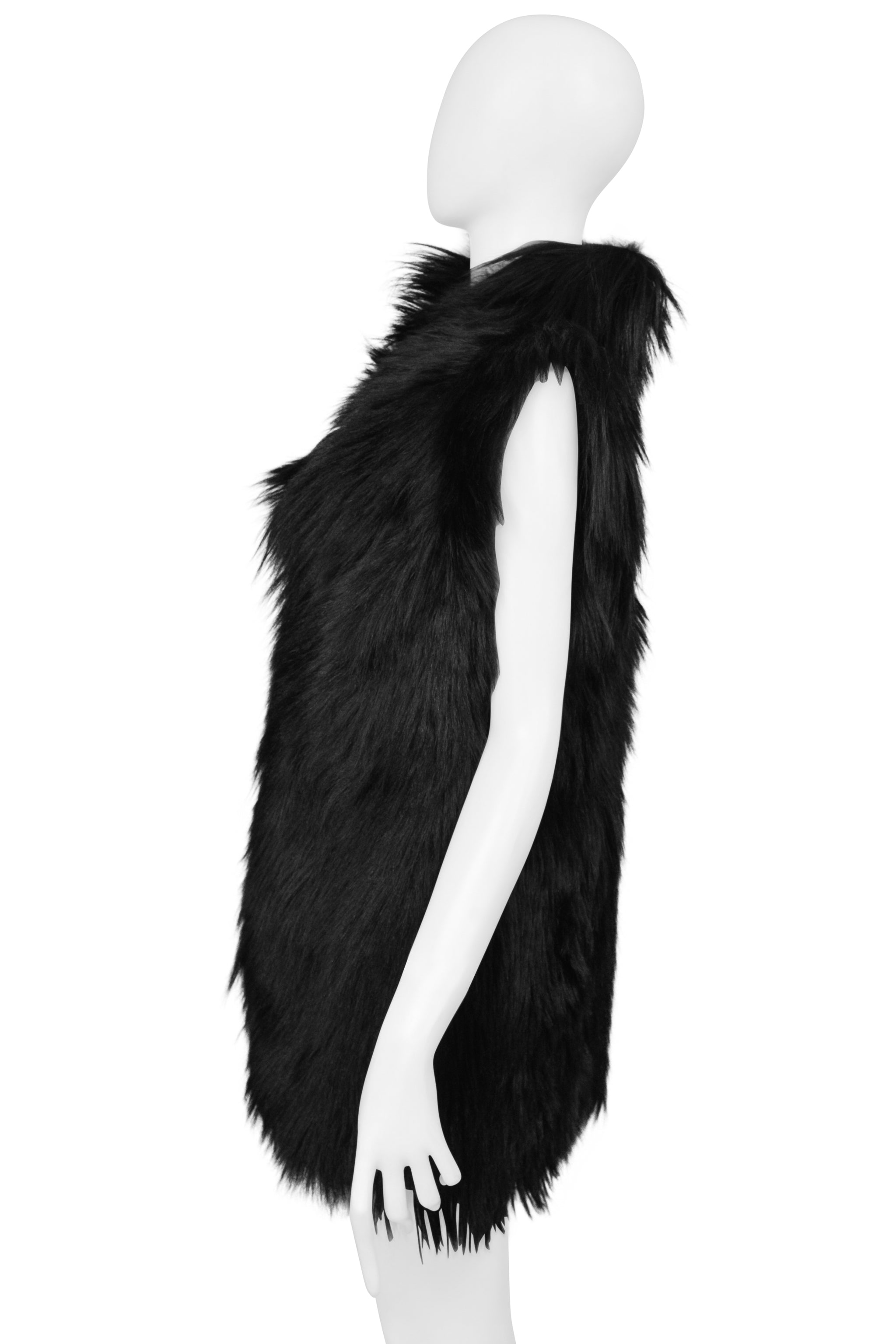 DOLCE & GABBANA BLACK SHAGGY FUR VEST JACKET 2001