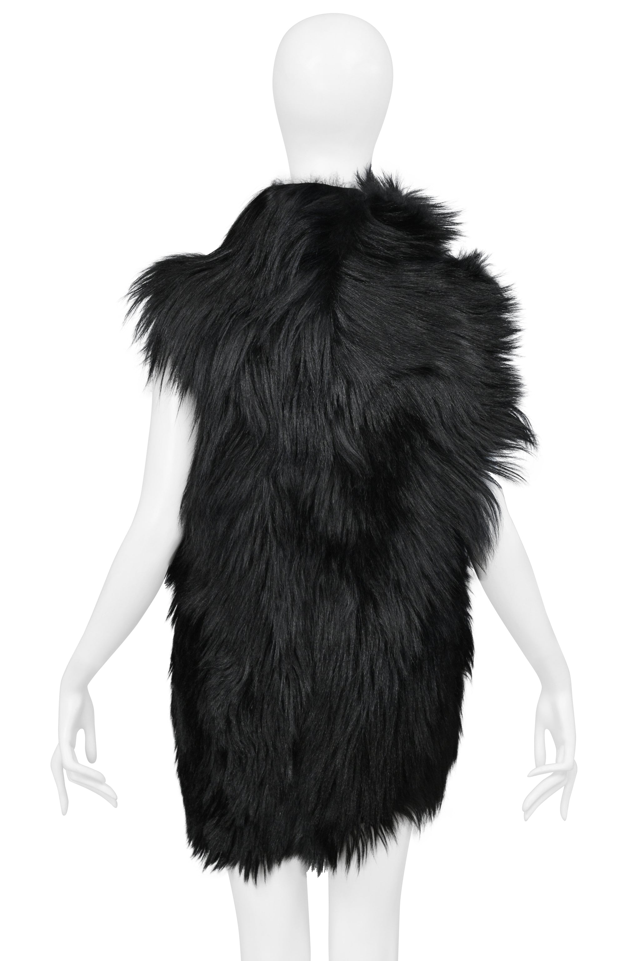 DOLCE & GABBANA BLACK SHAGGY FUR VEST JACKET 2001