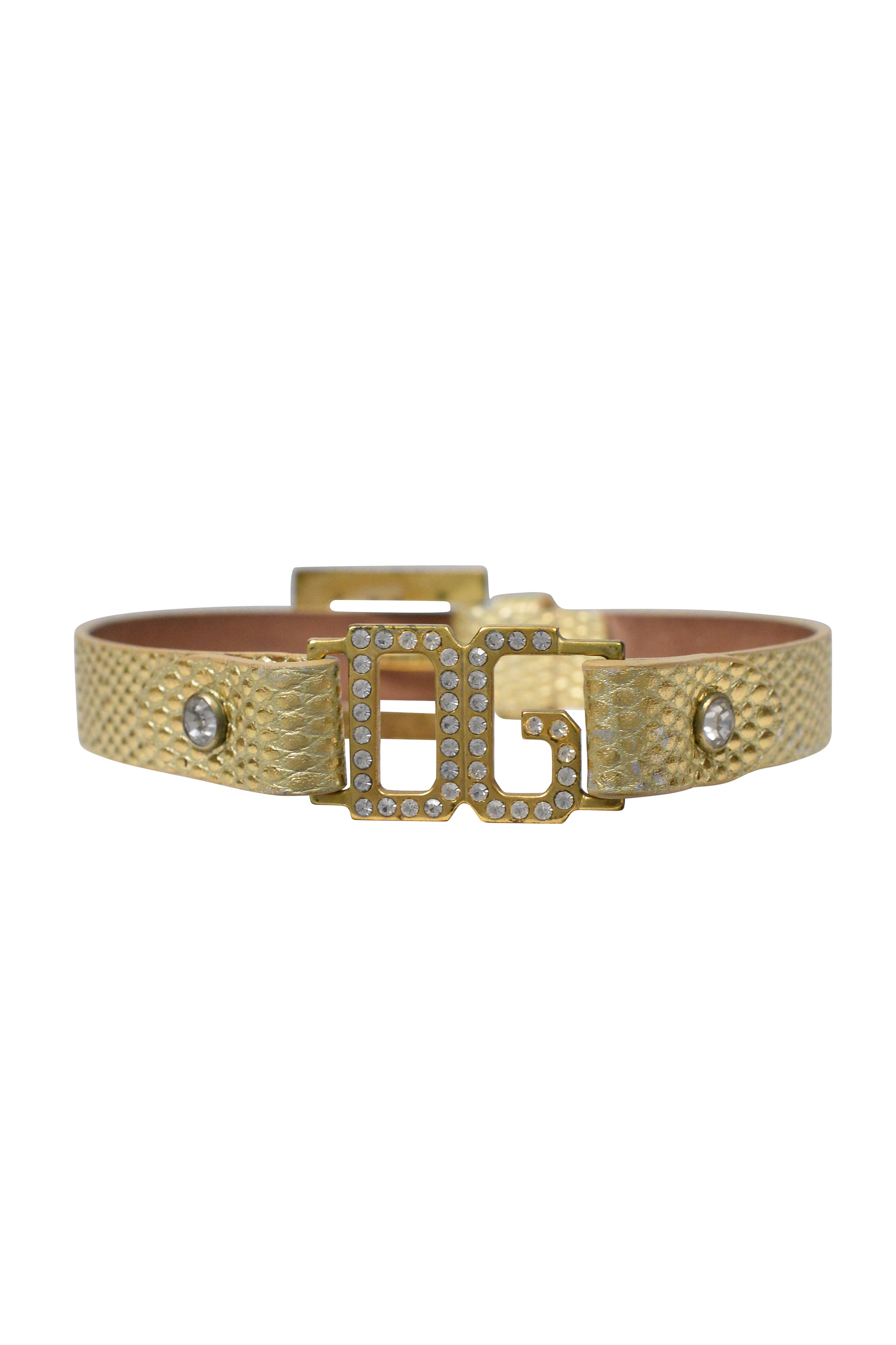DOLCE & GABBANA GOLD SNAKE CHOKER WITH RHINESTONE D&G AND BUCKLE