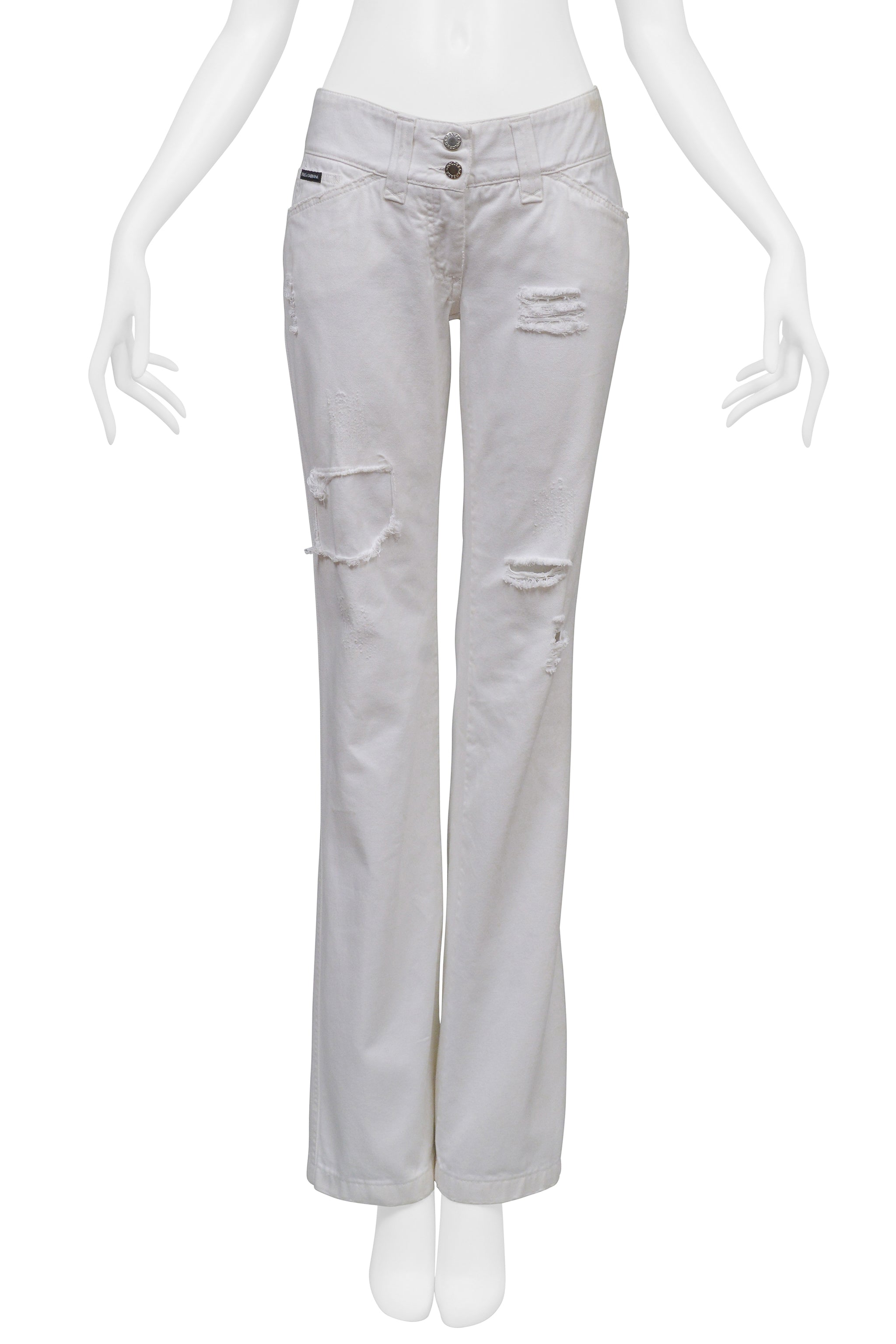 DOLCE & GABBANA HIGH-WAISTED DISTRESSED WHITE PANTS