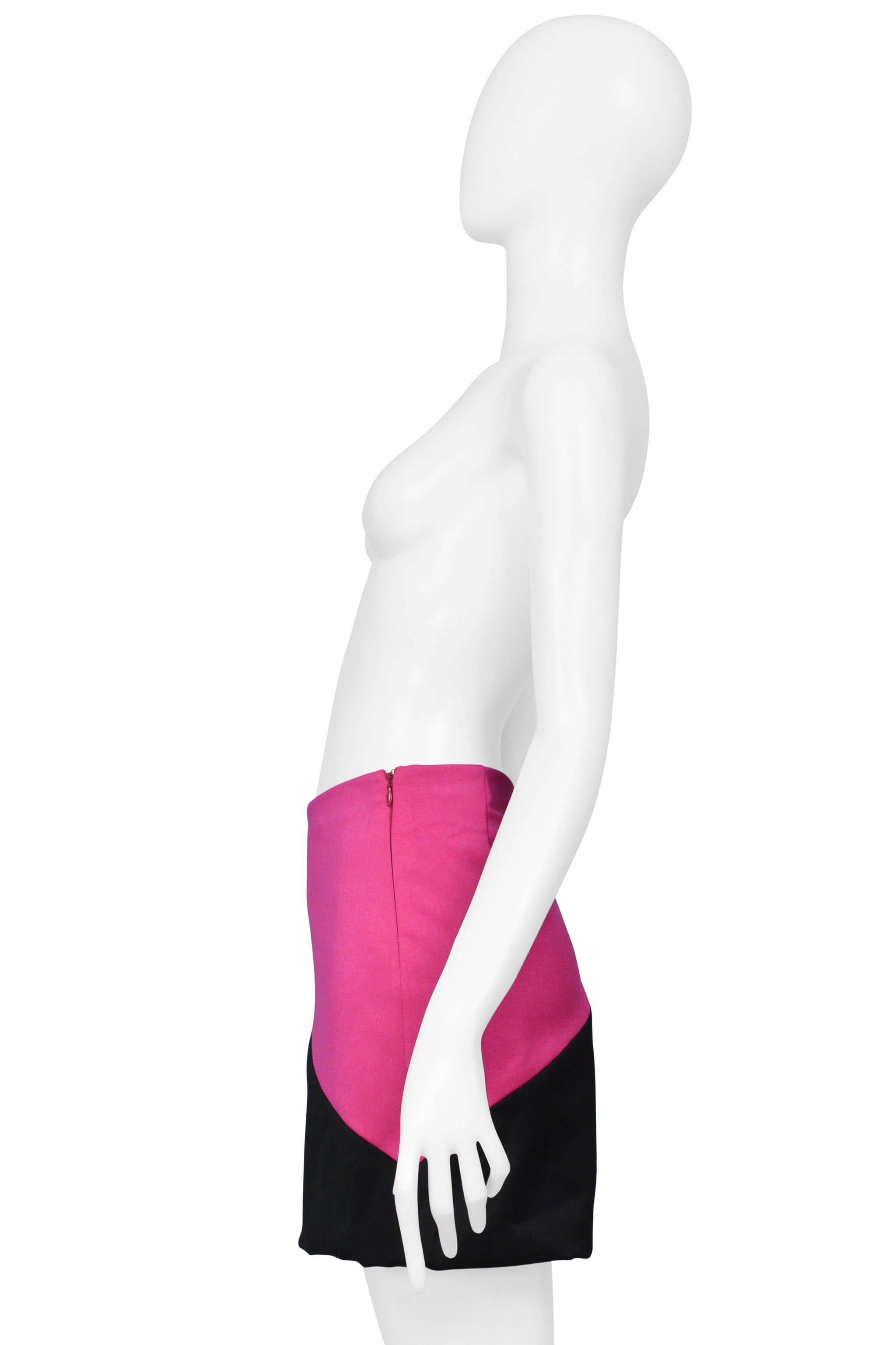 DOLCE & GABBANA HOT PINK AND BLACK WOOL & CASHMERE MINI SKIRT