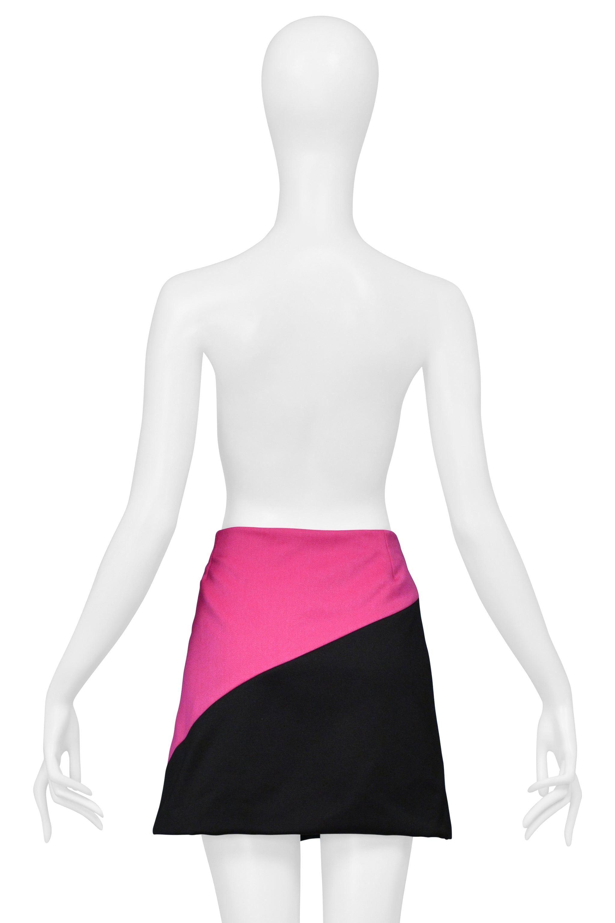 DOLCE & GABBANA HOT PINK AND BLACK WOOL & CASHMERE MINI SKIRT