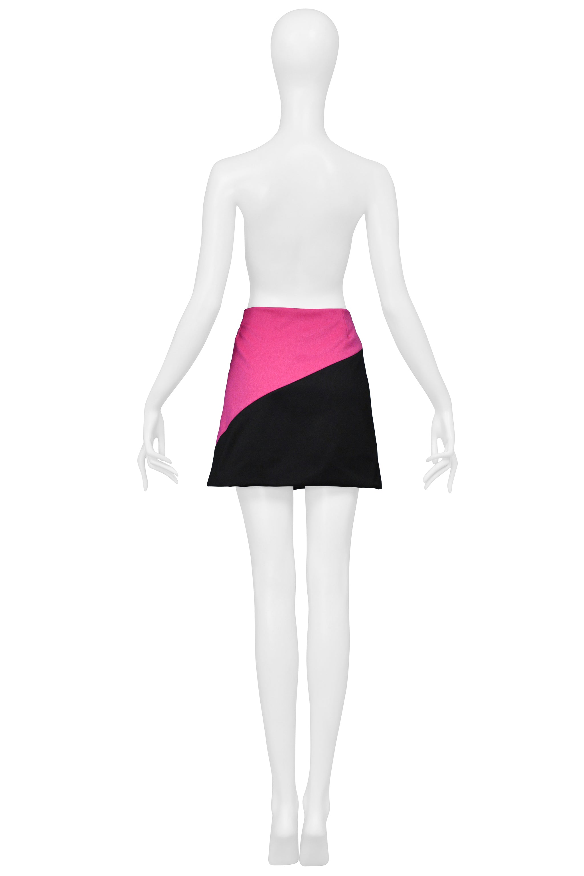 DOLCE & GABBANA HOT PINK AND BLACK WOOL & CASHMERE MINI SKIRT