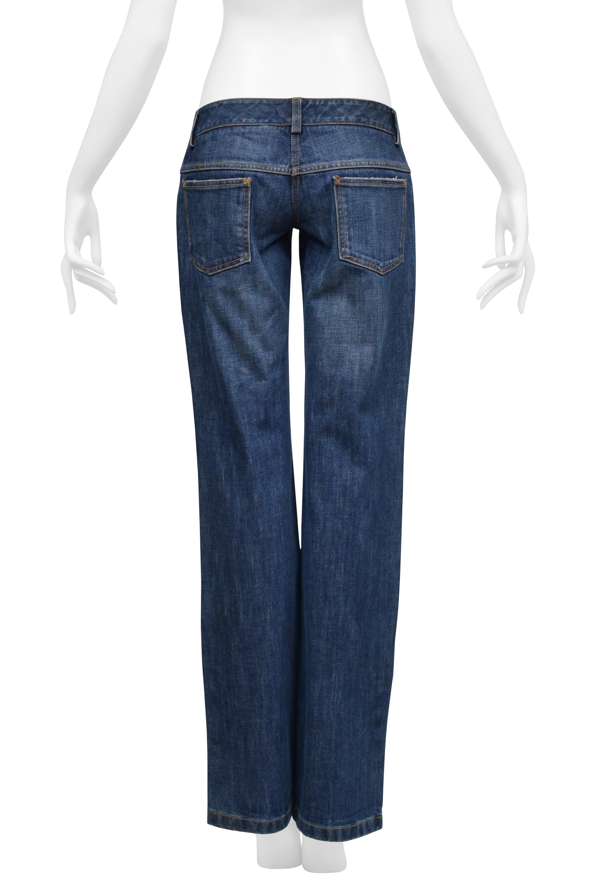 DOLCE & GABBANA LOW RISE BLUE DENIM JEANS WITH D-RINGS AND ANKLE BUTTONS
