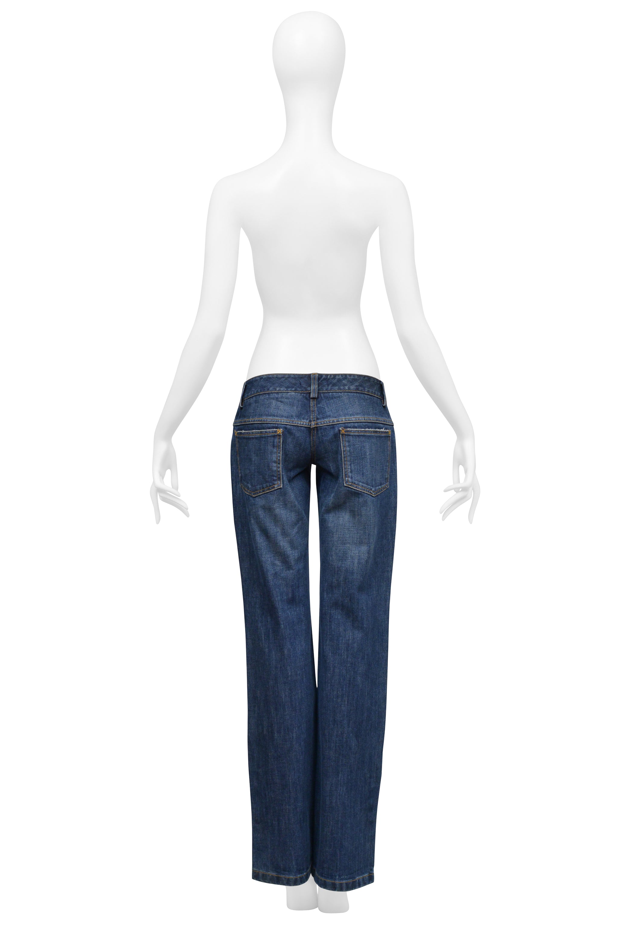 DOLCE & GABBANA LOW RISE BLUE DENIM JEANS WITH D-RINGS AND ANKLE BUTTONS