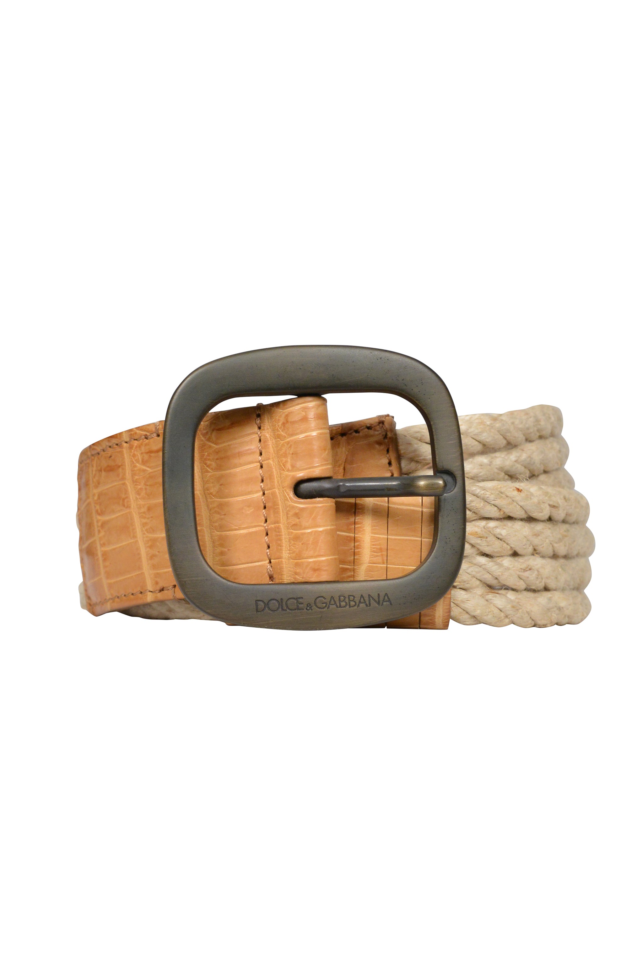 DOLCE & GABBANA NATURAL ROPE AND BROWN LEATHER BELT