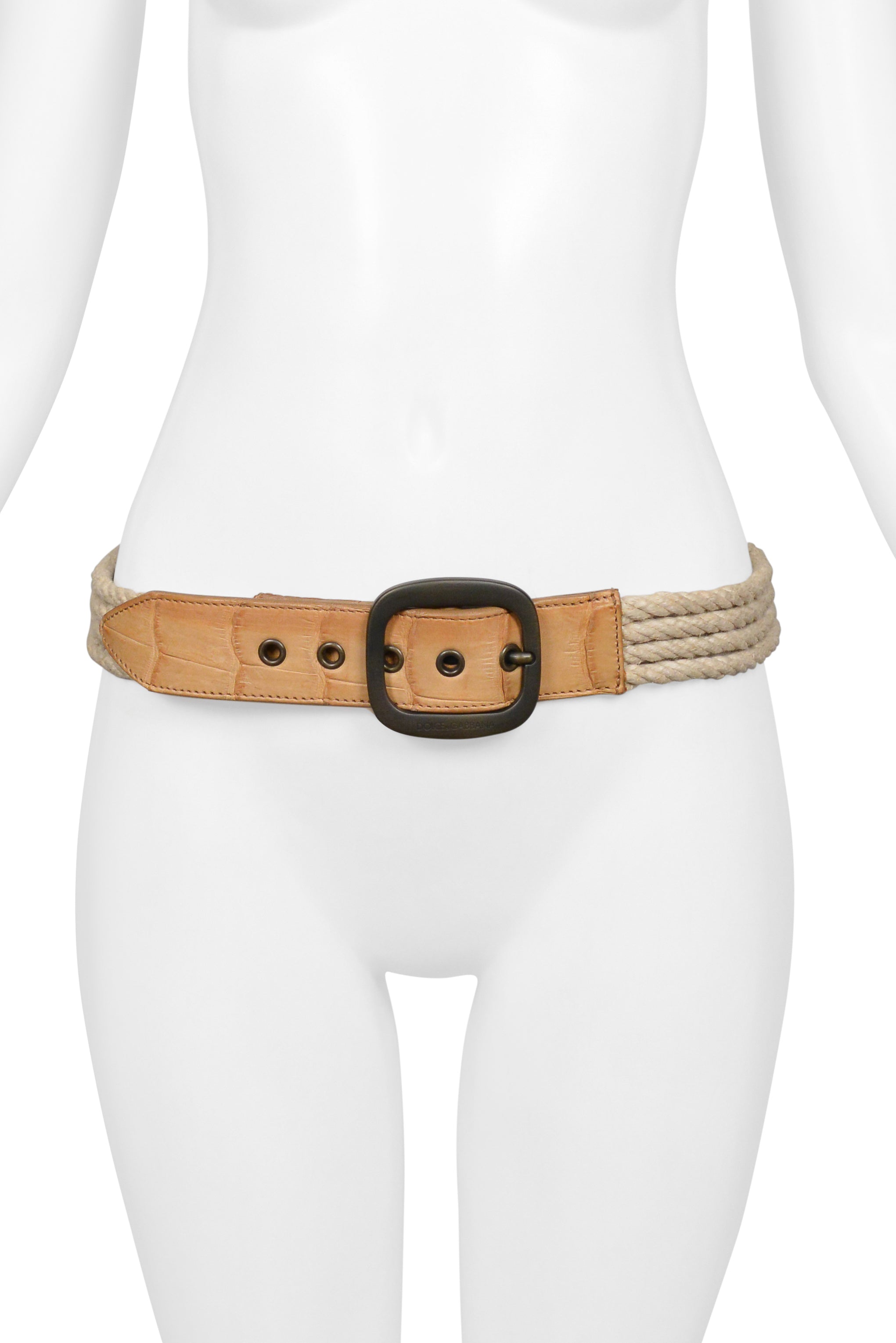 DOLCE & GABBANA NATURAL ROPE AND BROWN LEATHER BELT