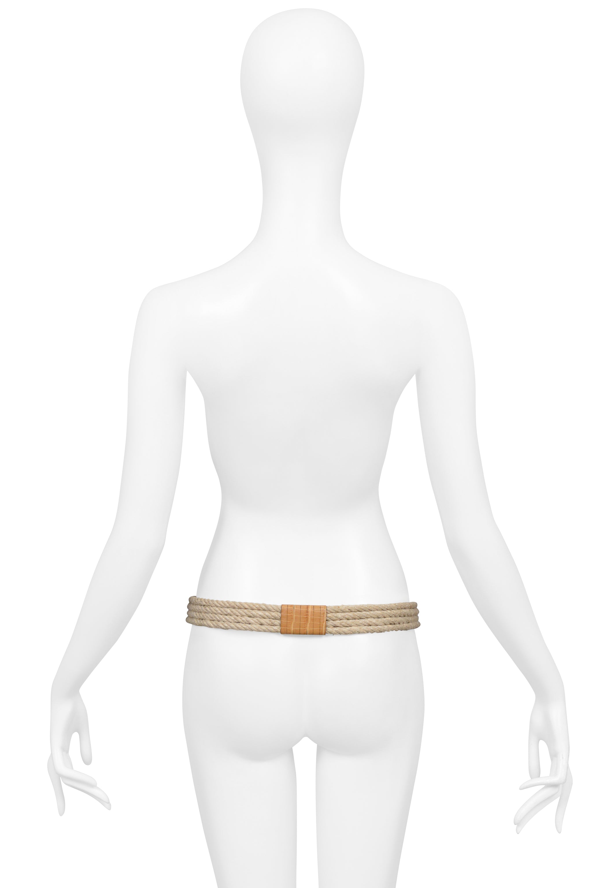 DOLCE & GABBANA NATURAL ROPE AND BROWN LEATHER BELT