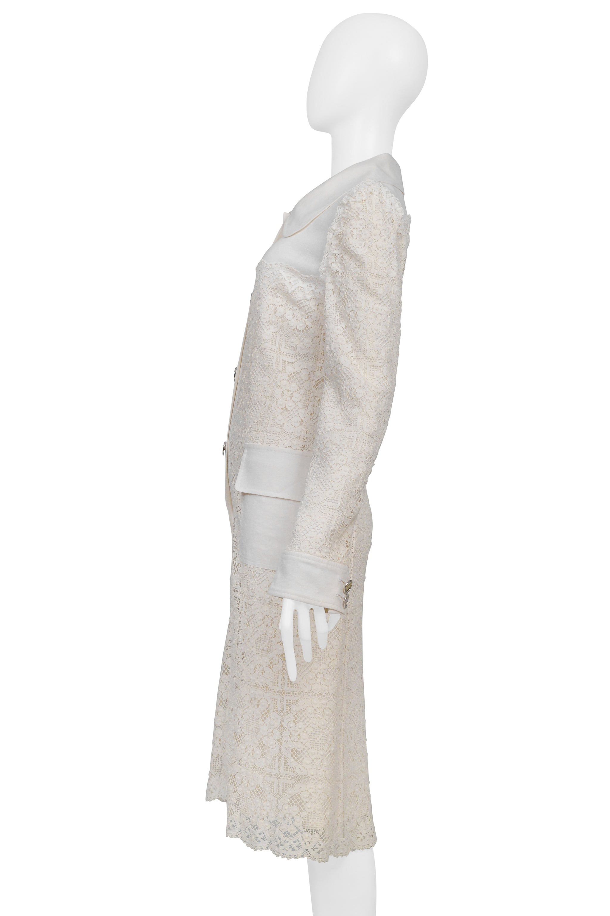 DOLCE & GABBANA OFF WHITE LACE COAT WITH D&G BUTTONS